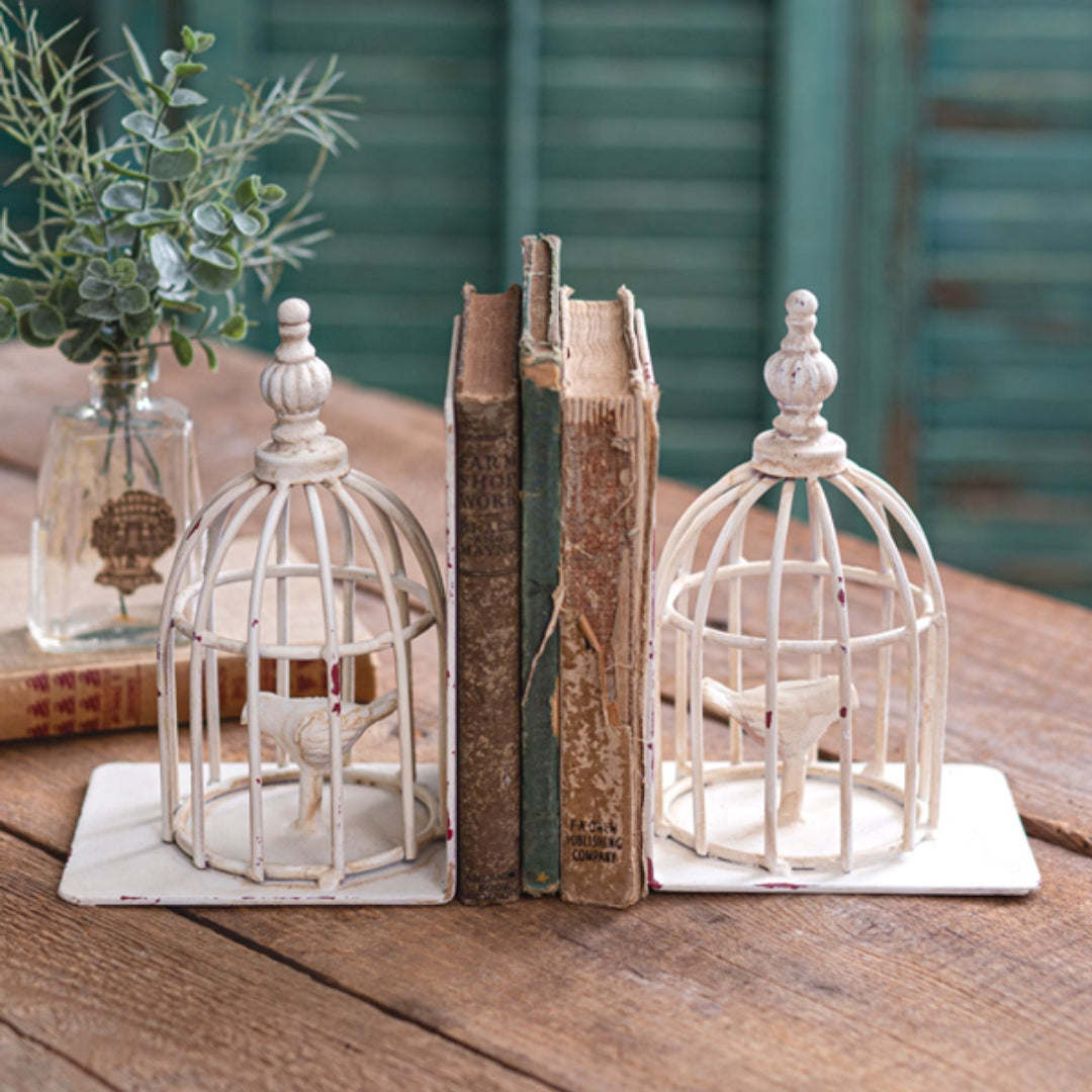 Distressed Birdcage Bookends