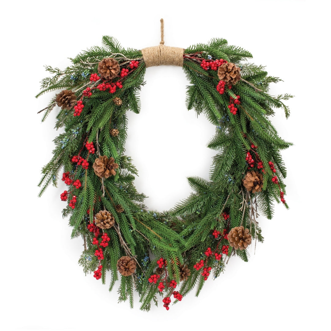 Peaceful Holiday Pine With Berry Wreath, 30"H