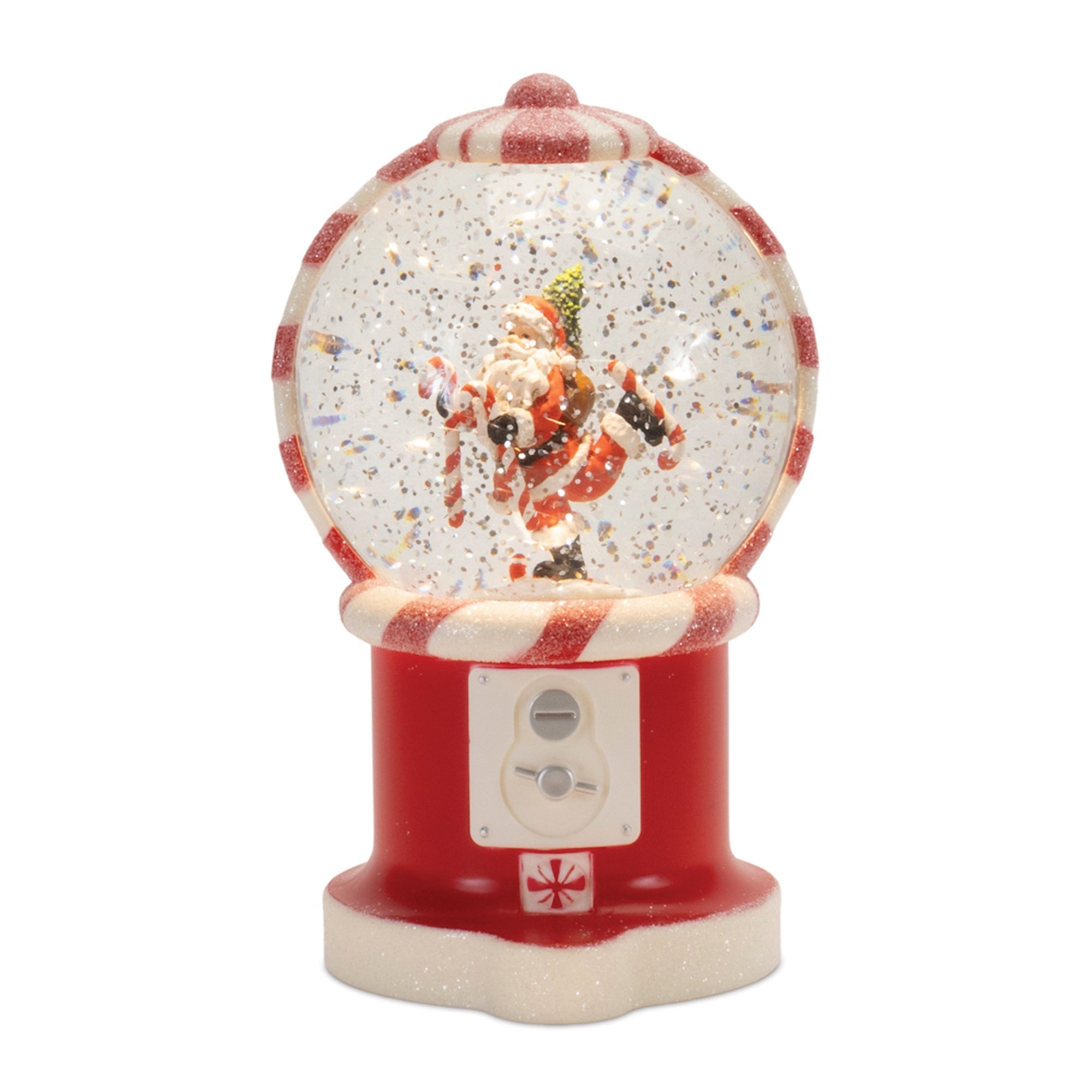 LED Snow Globe Gumball Machine with Peppermint Santa 7.75"H