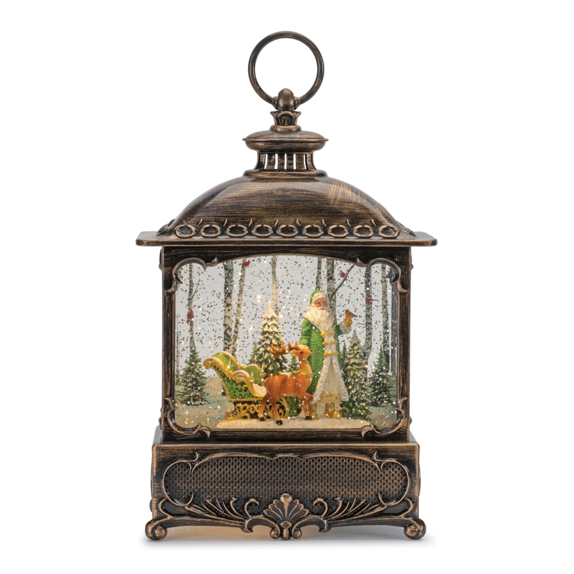 LED Snow Globe Lantern with Santa and Woodland Animals 10.5"H