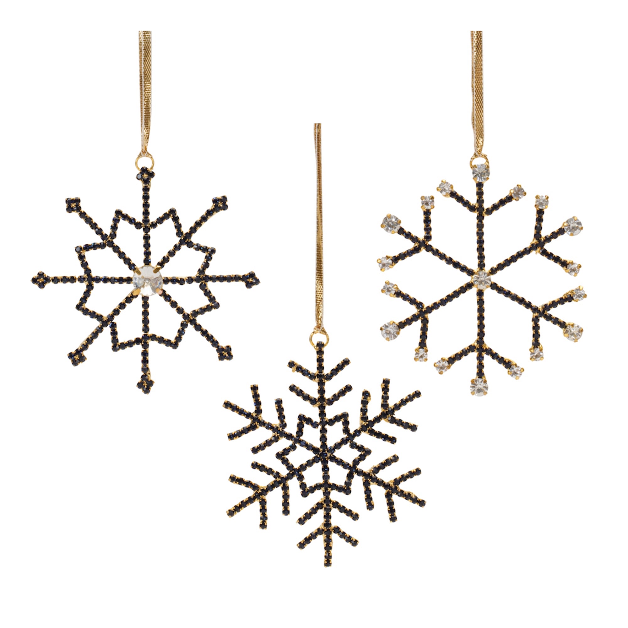 Black Jeweled Metal Snowflake Ornament (Set of 12)