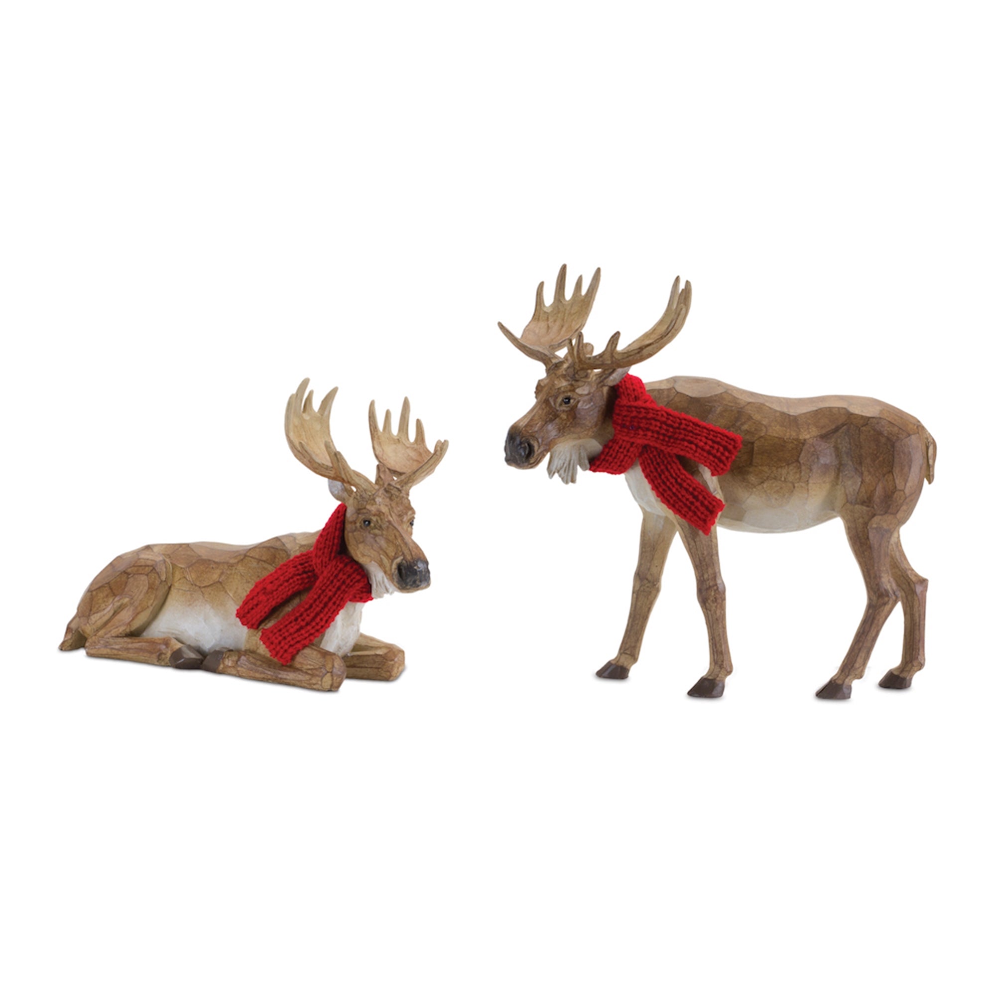Carved Winter Moose with Scarf (Set of 2)