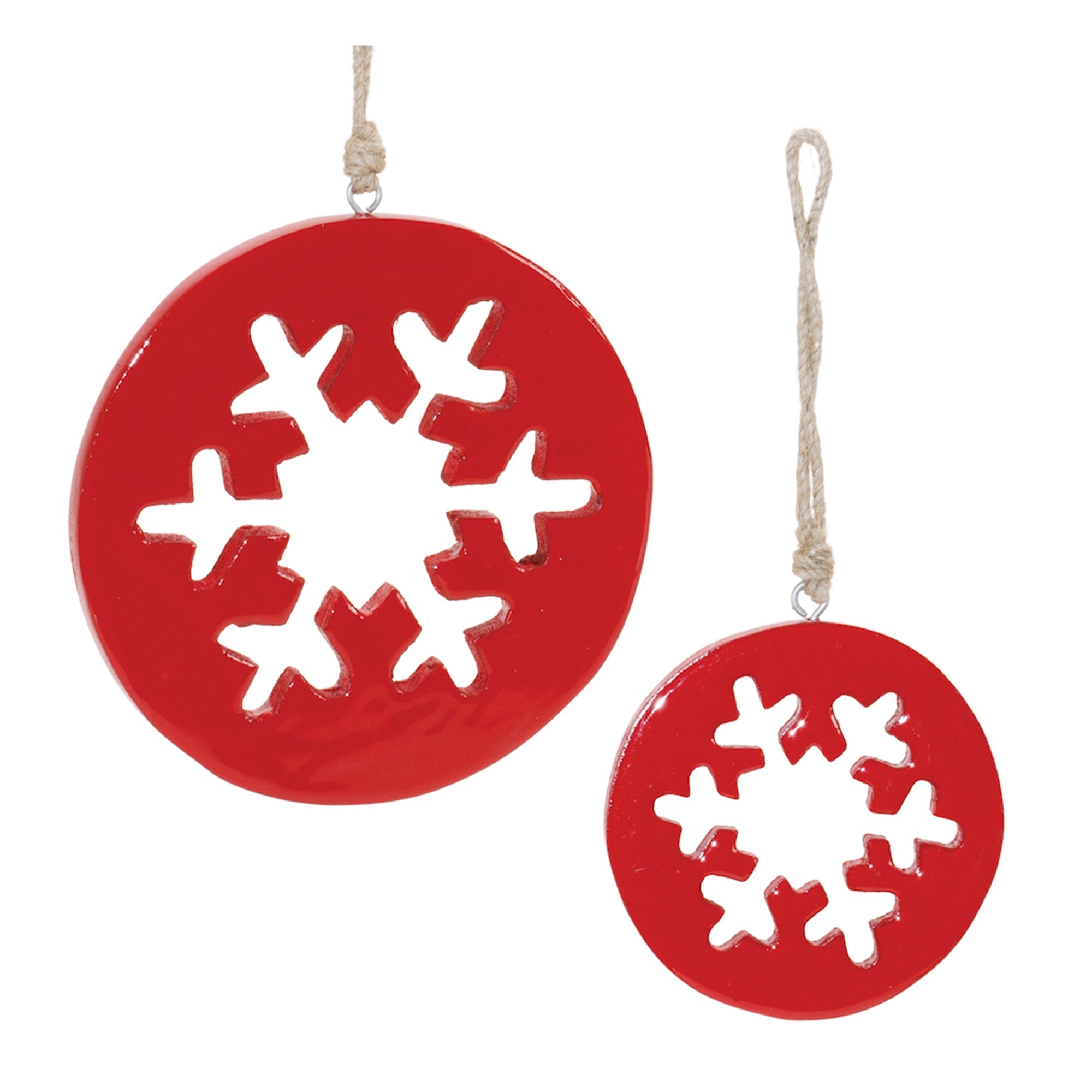 Red Wood Snowflake Cut-Out Ornament (Set of 12)