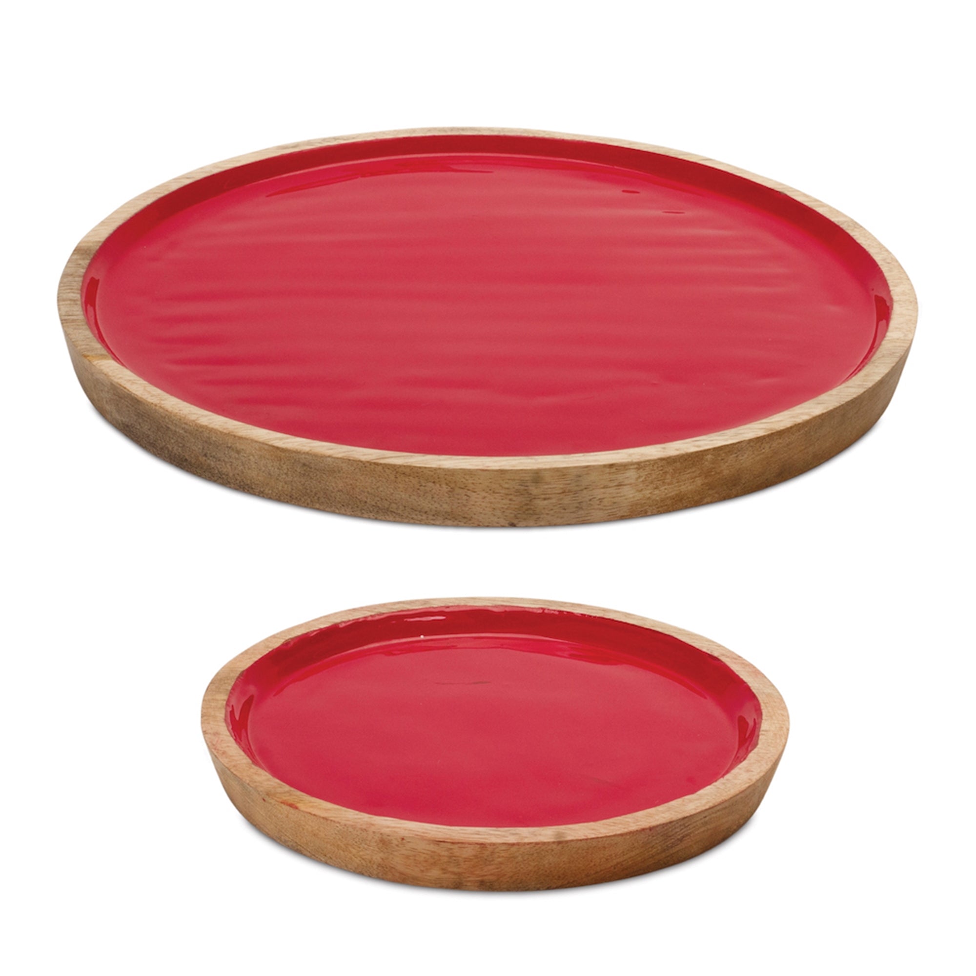 Round Red Wooden Tray (Set of 2)