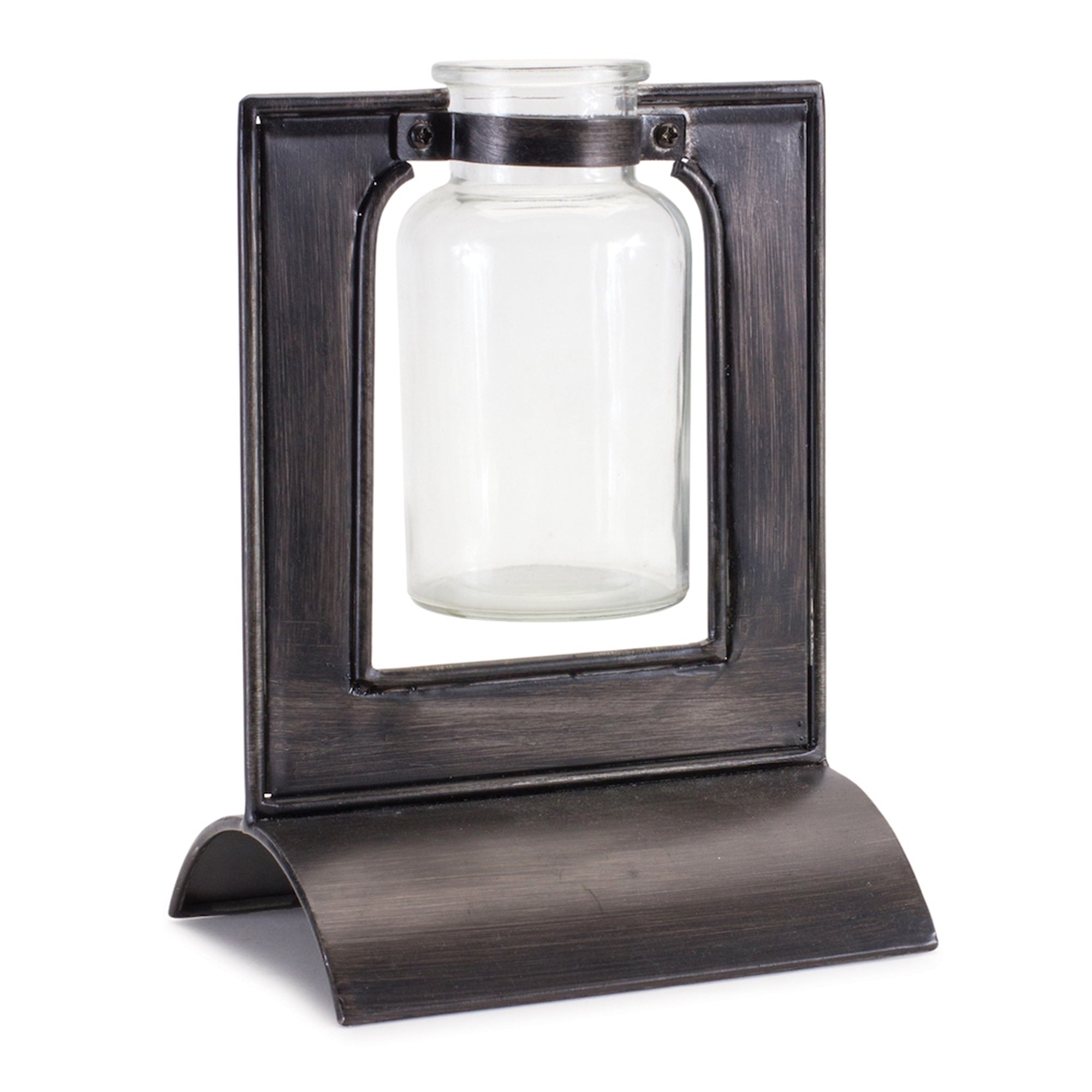 Glass Bottle Vase in Metal Holder 8"H