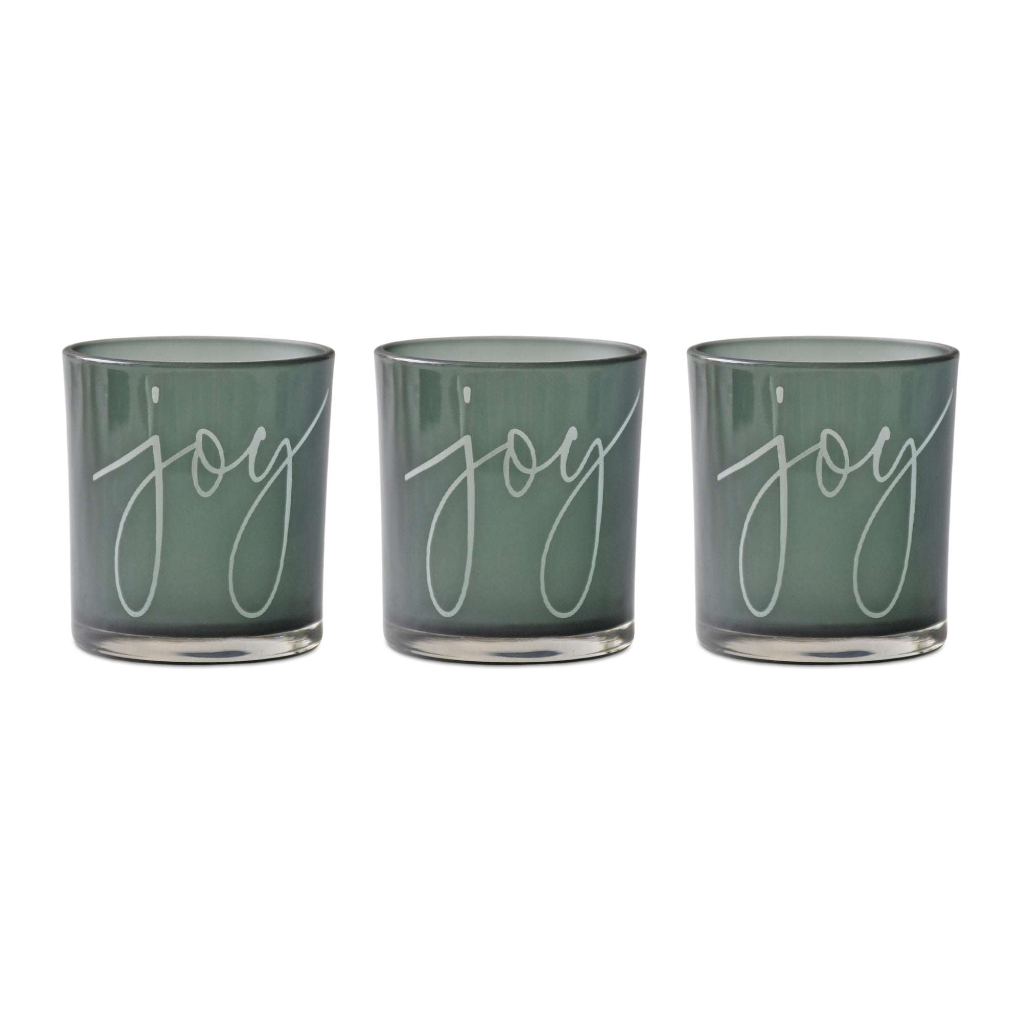 Green Glass Joy Candle Holder (Set of 3)