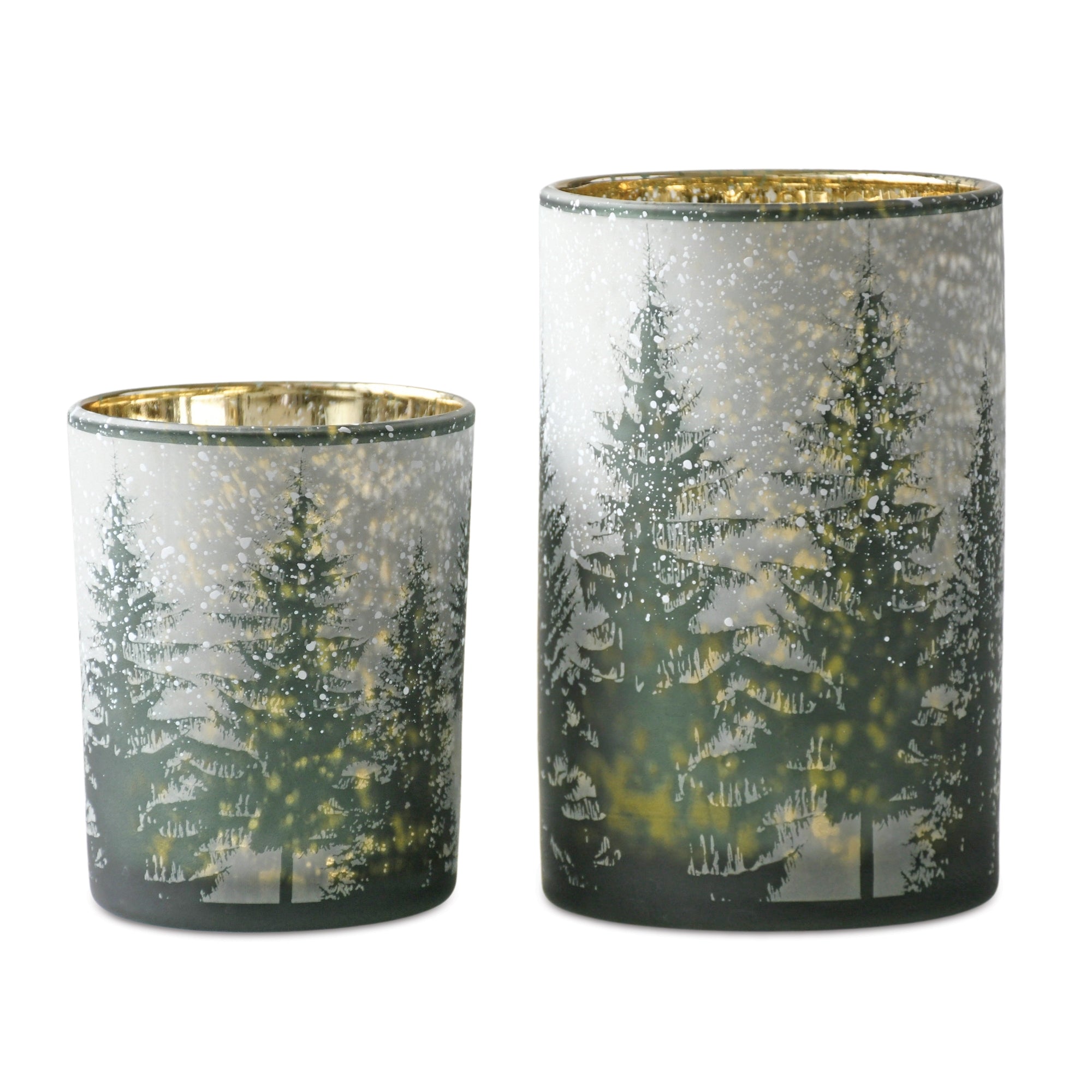 Frosted Pine Mercury Glass Candle Holder (Set of 2)