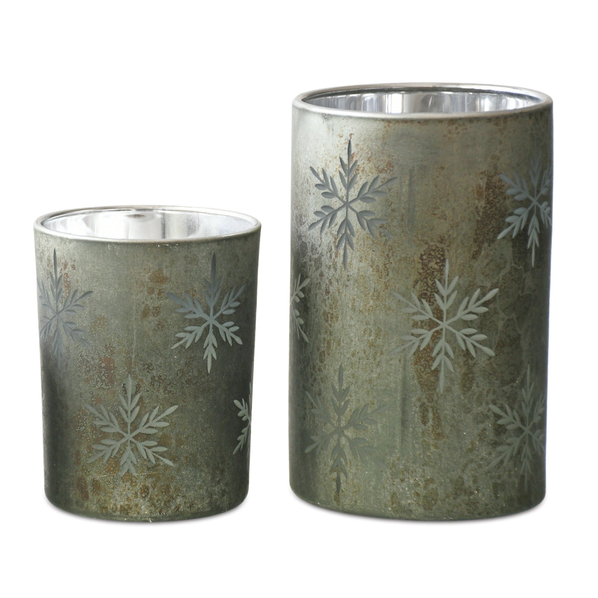 Etched Snowflake Mecury Glass Candle Holder (Set of 2)