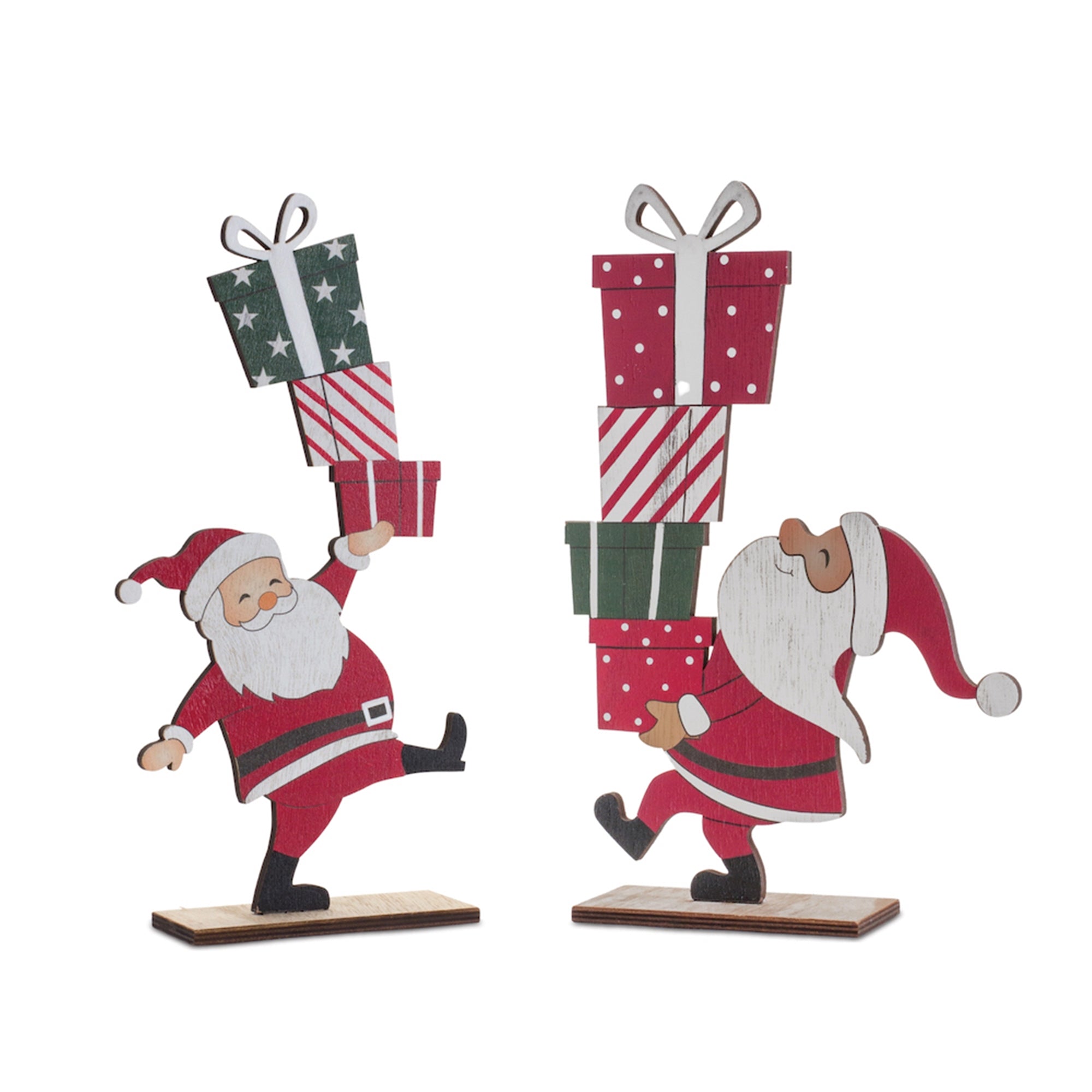 Wood Santa with Presents Display (Set of 2)