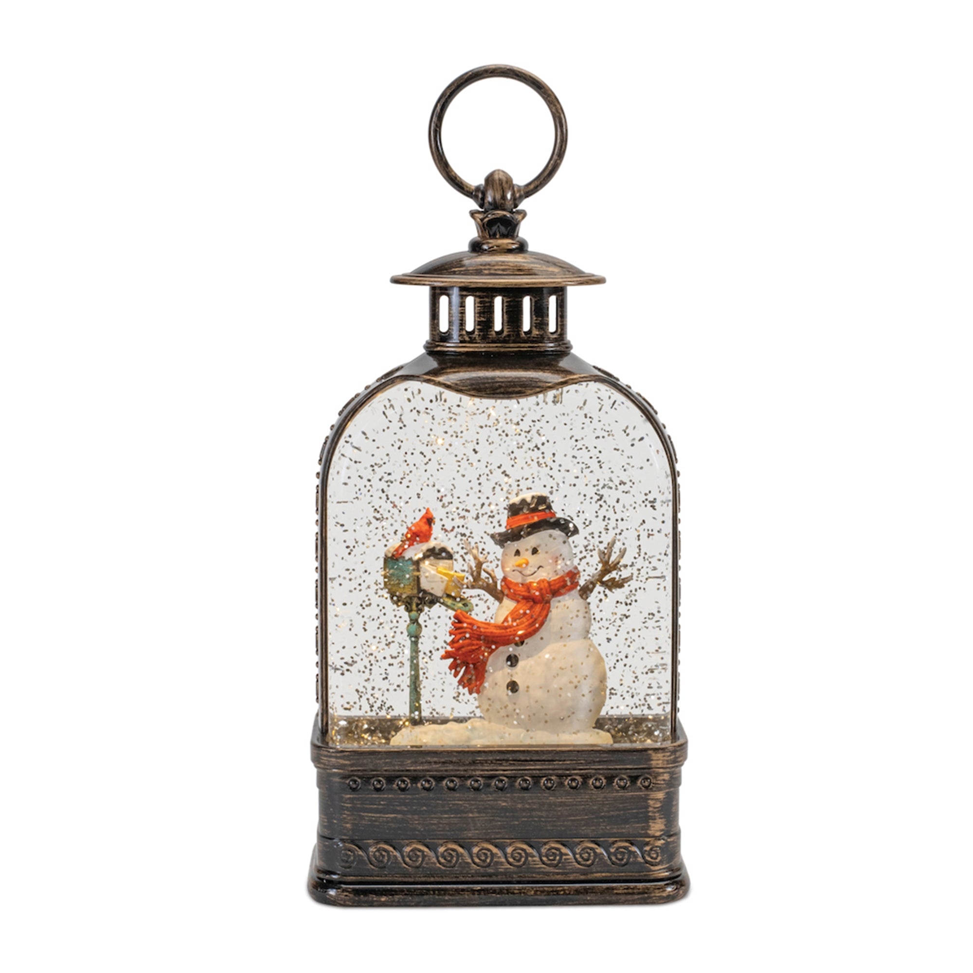 LED Snow Globe with Snowman and Cardinals 9.75"H