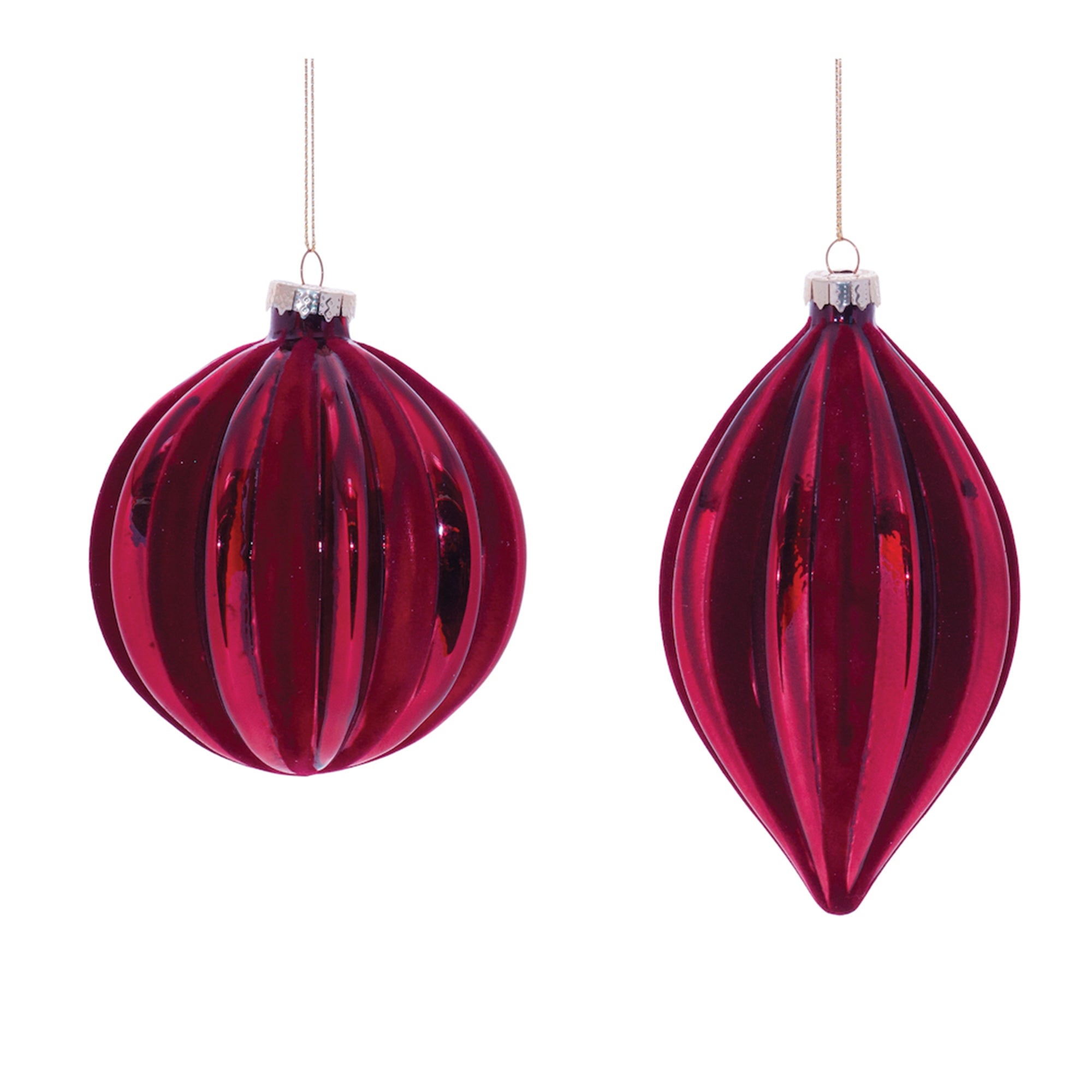 Burgandy Ribbed Glass Ornament (Set of 6)