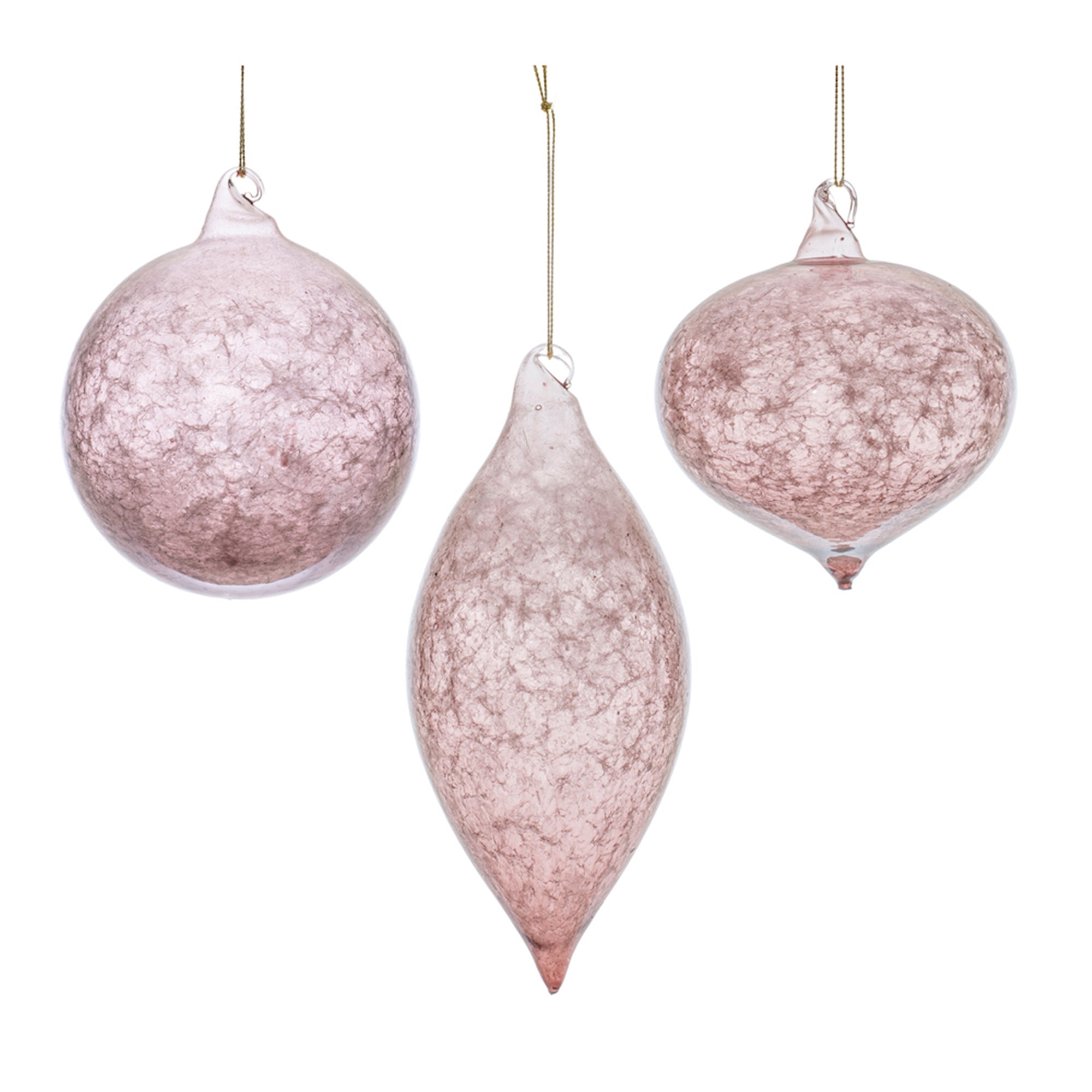 Pink Crackle Glass Ornament (Set of 6)