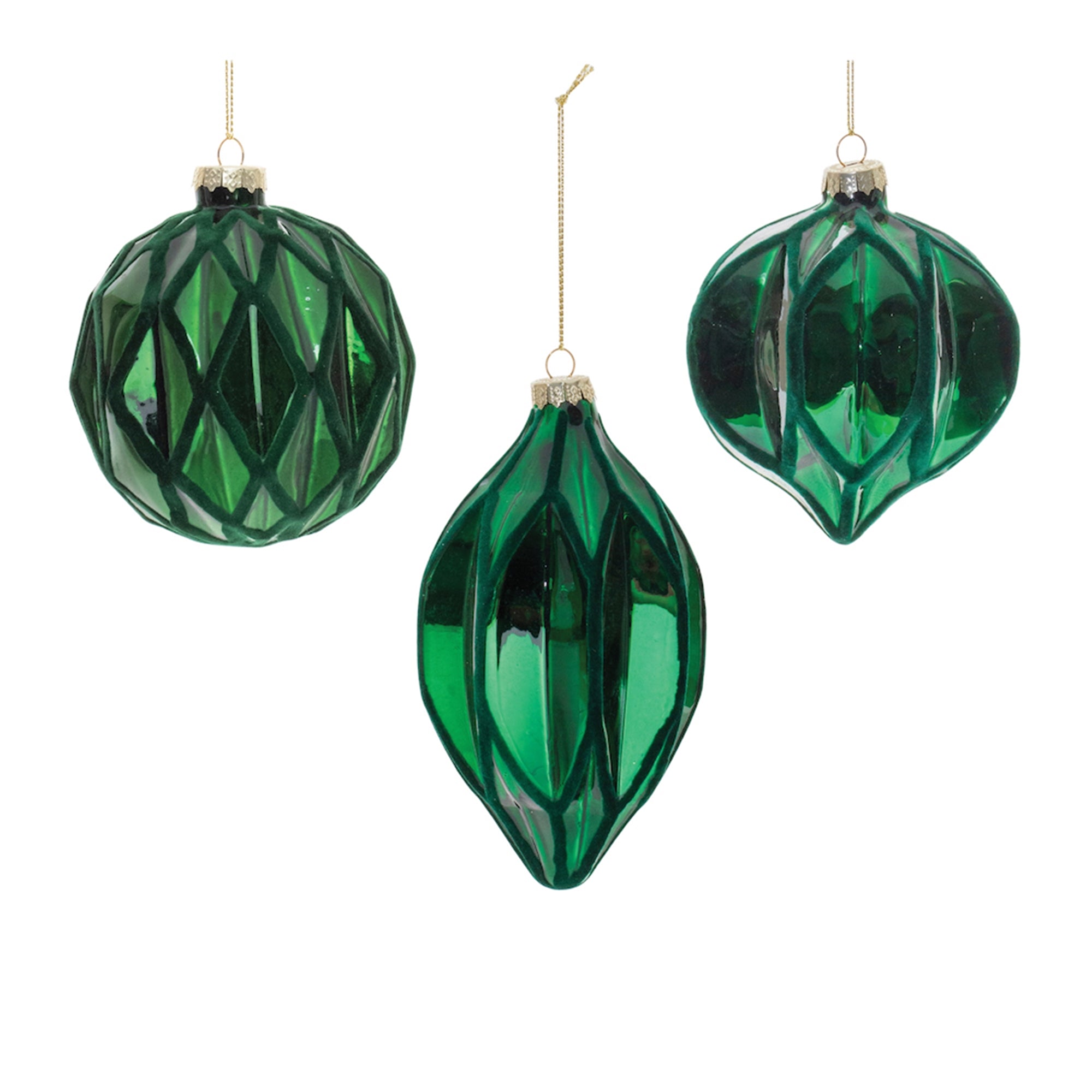 Green Textured Harlequin Glass Ornament (Set of 6)