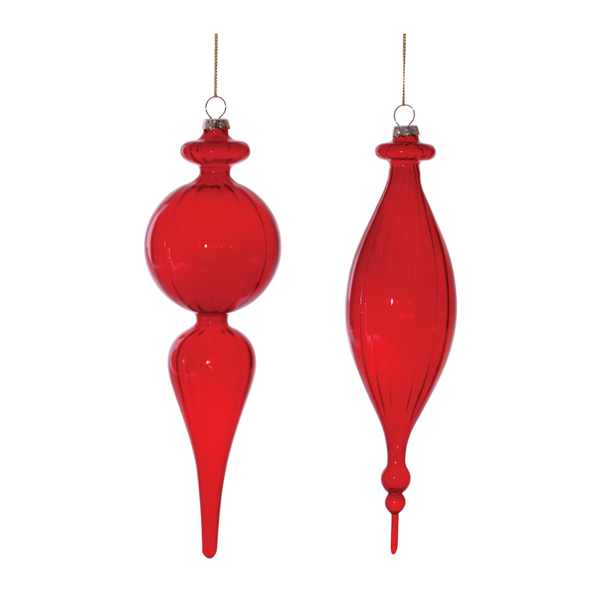 Red Ribbed Glass Finial Drop Ornament (Set of 6)