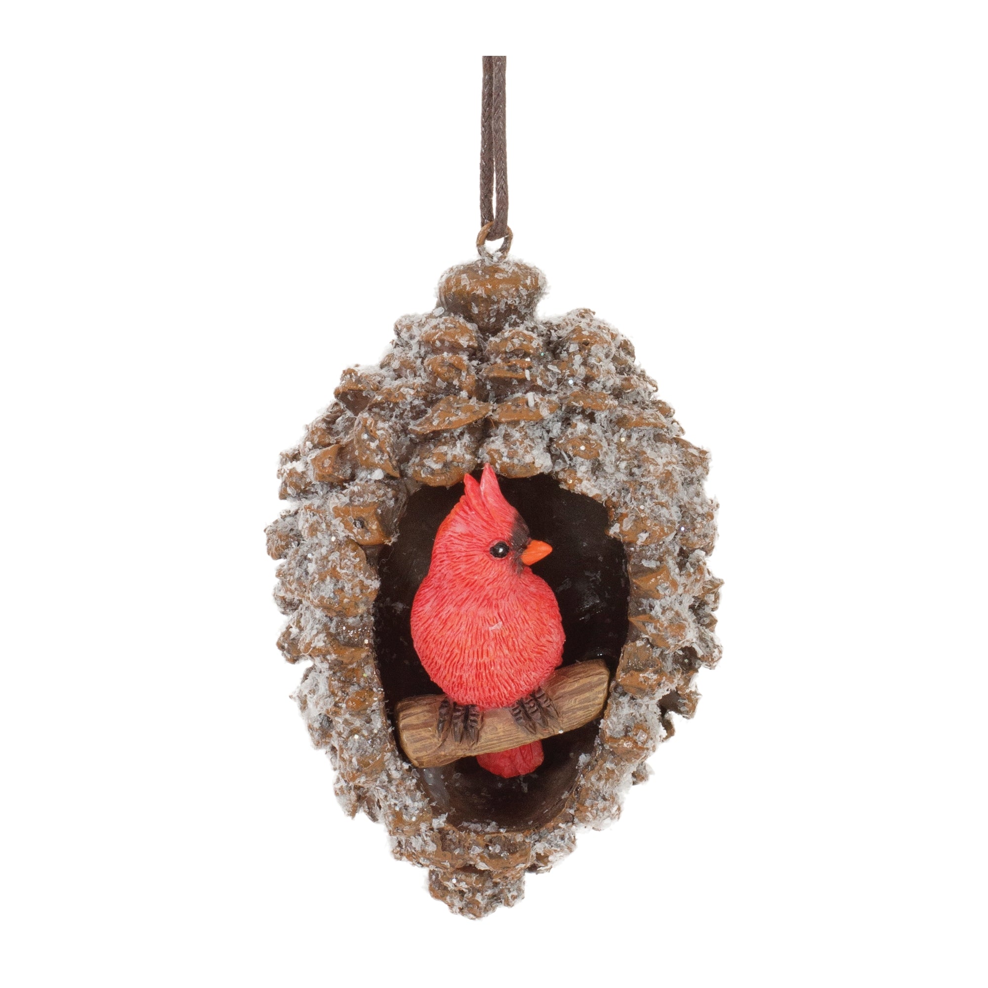 Frosted Pine Cone Cardinal Ornament (Set of 6)