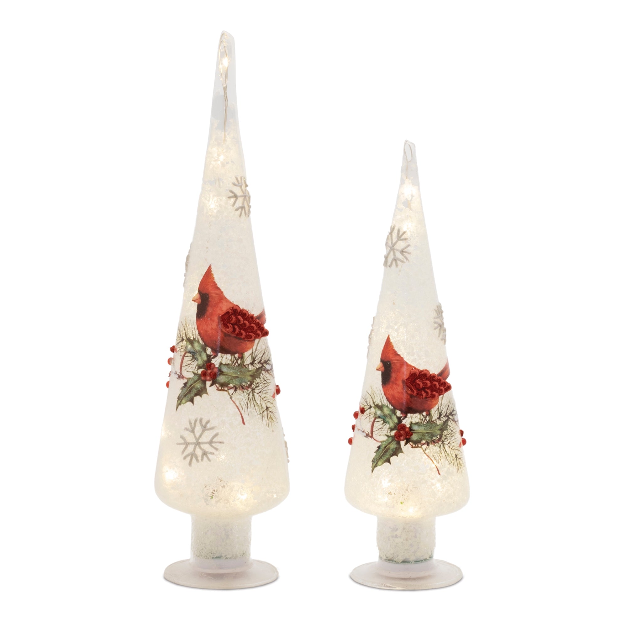 LED Frosted Cardinal Berry Tree (Set of 2)