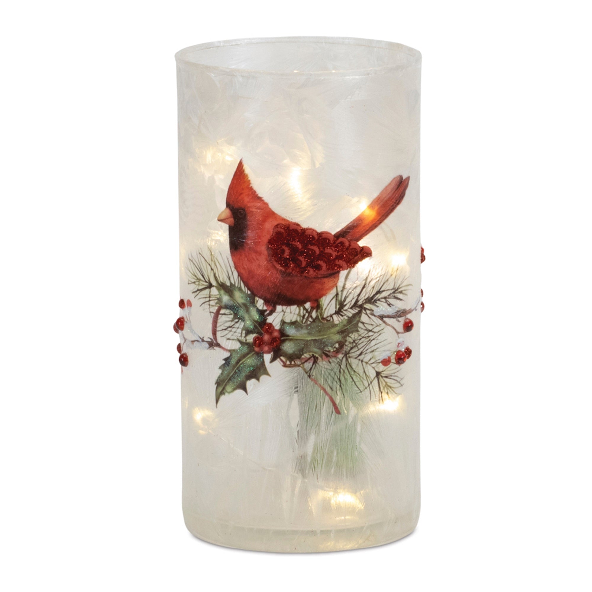 Frosted Cardinal Bird Glass Candle Holder (Set of 2)