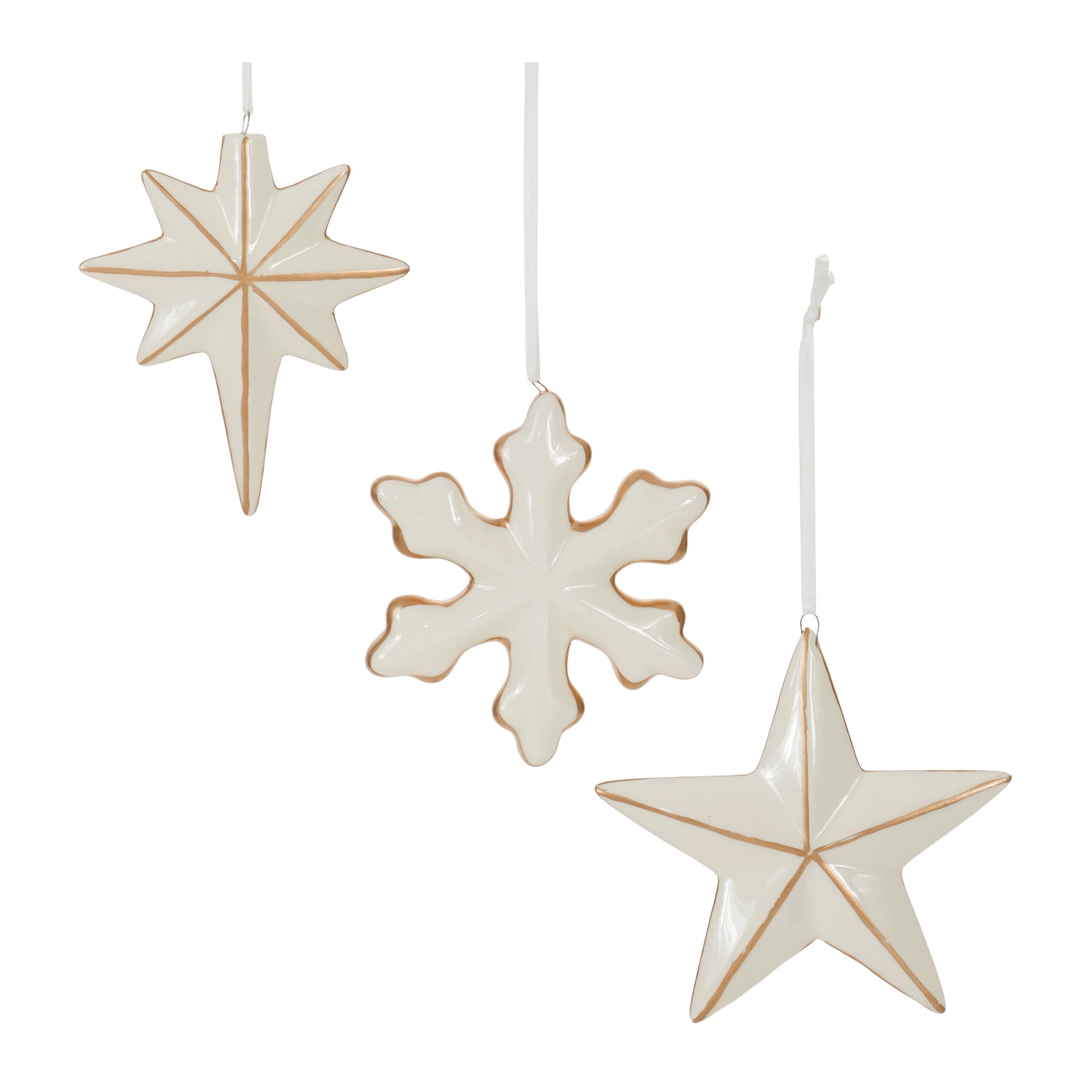 Ceramic Star and Snowflake Ornament (Set of 6)