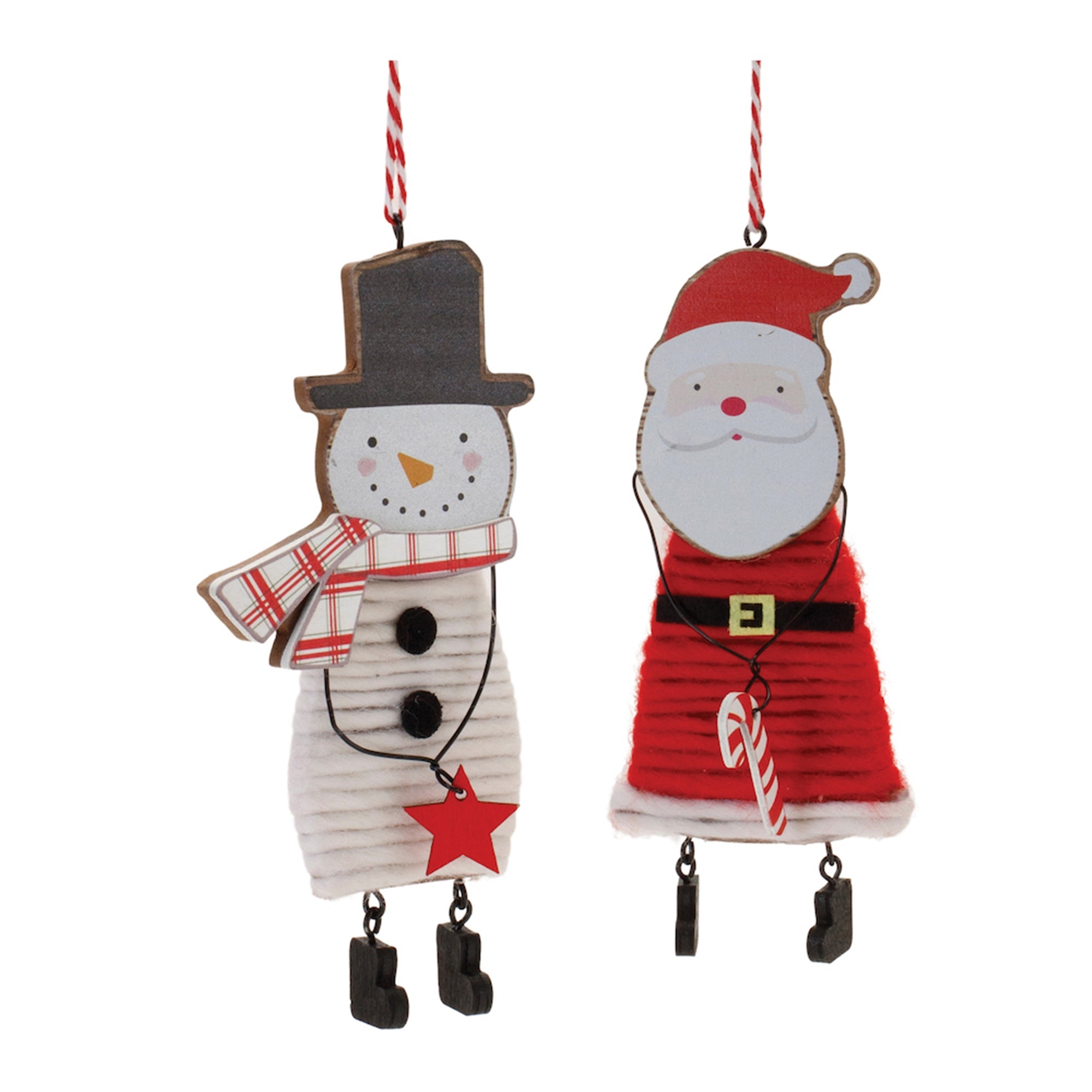 Wood and Felt Snowman Santa Ornament (Set of 12)