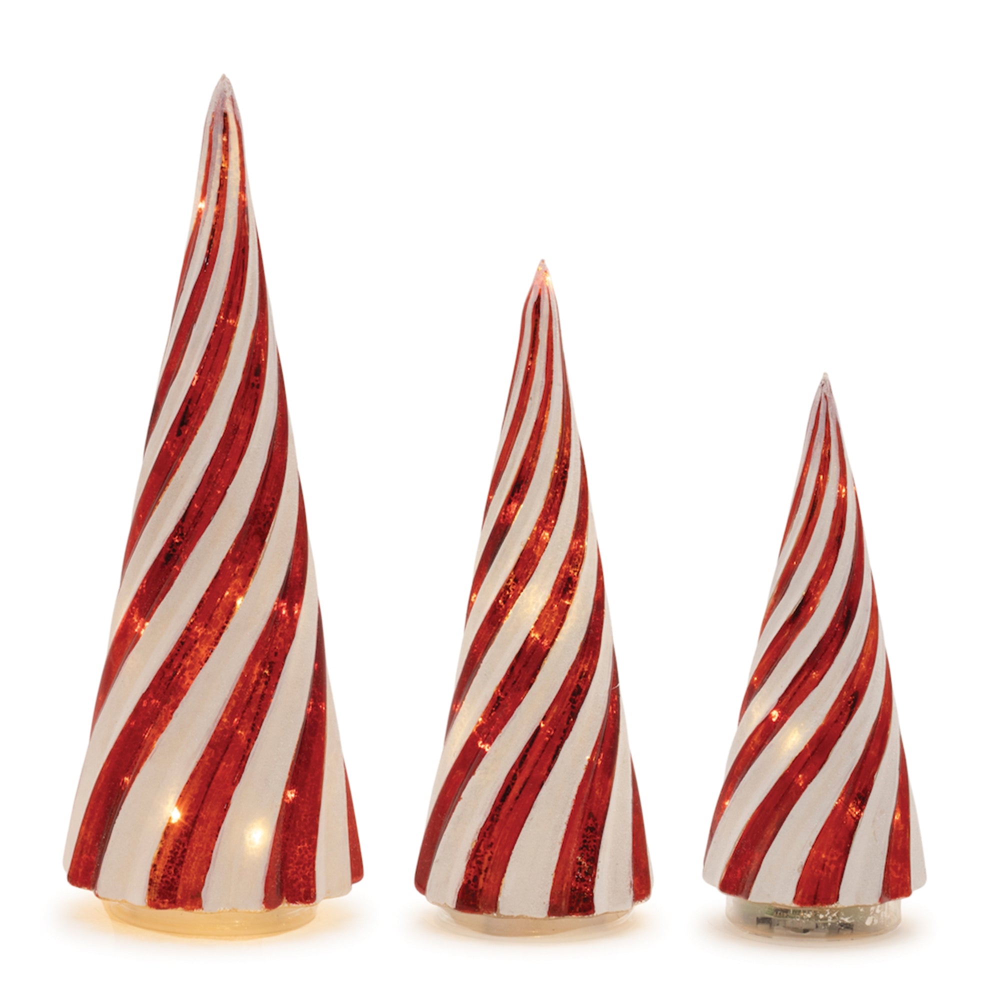 LED Mercury Glass Peppermint Swirl Tree (Set of 3)