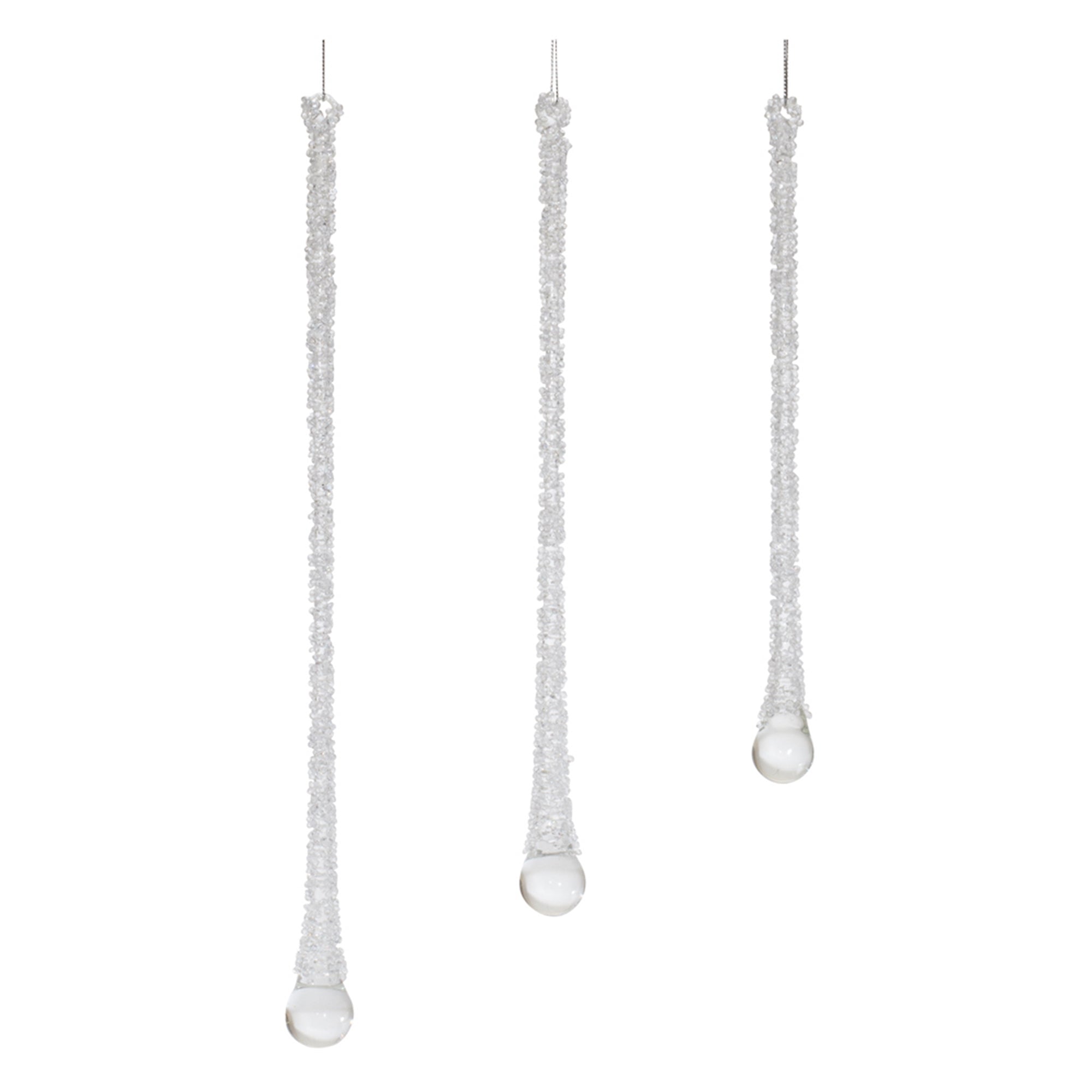 Clear Beaded Glass Icicle Drop Ornament (Set of 6)