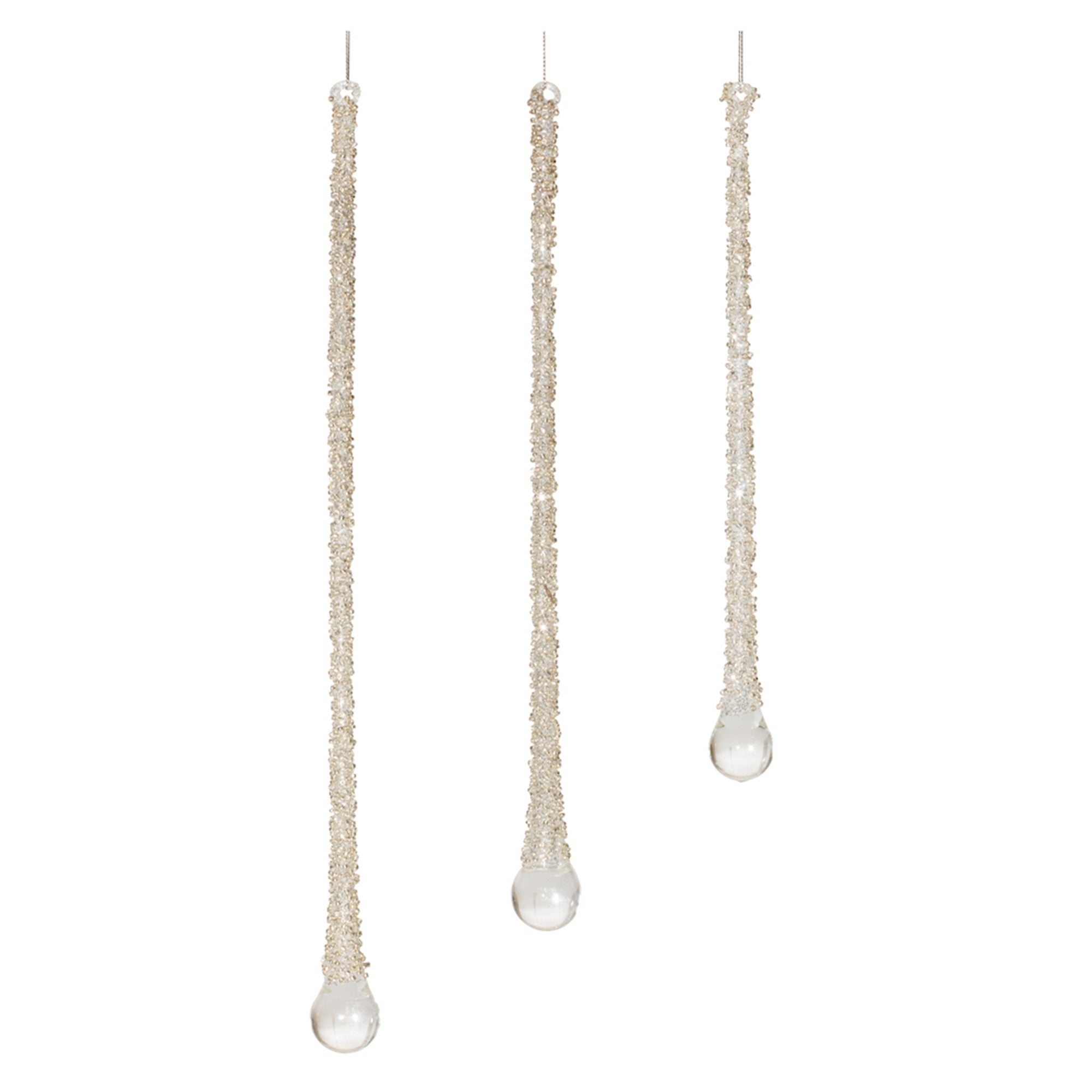 Champagne Beaded Glass Icicle Drop Ornament (Set of 6)