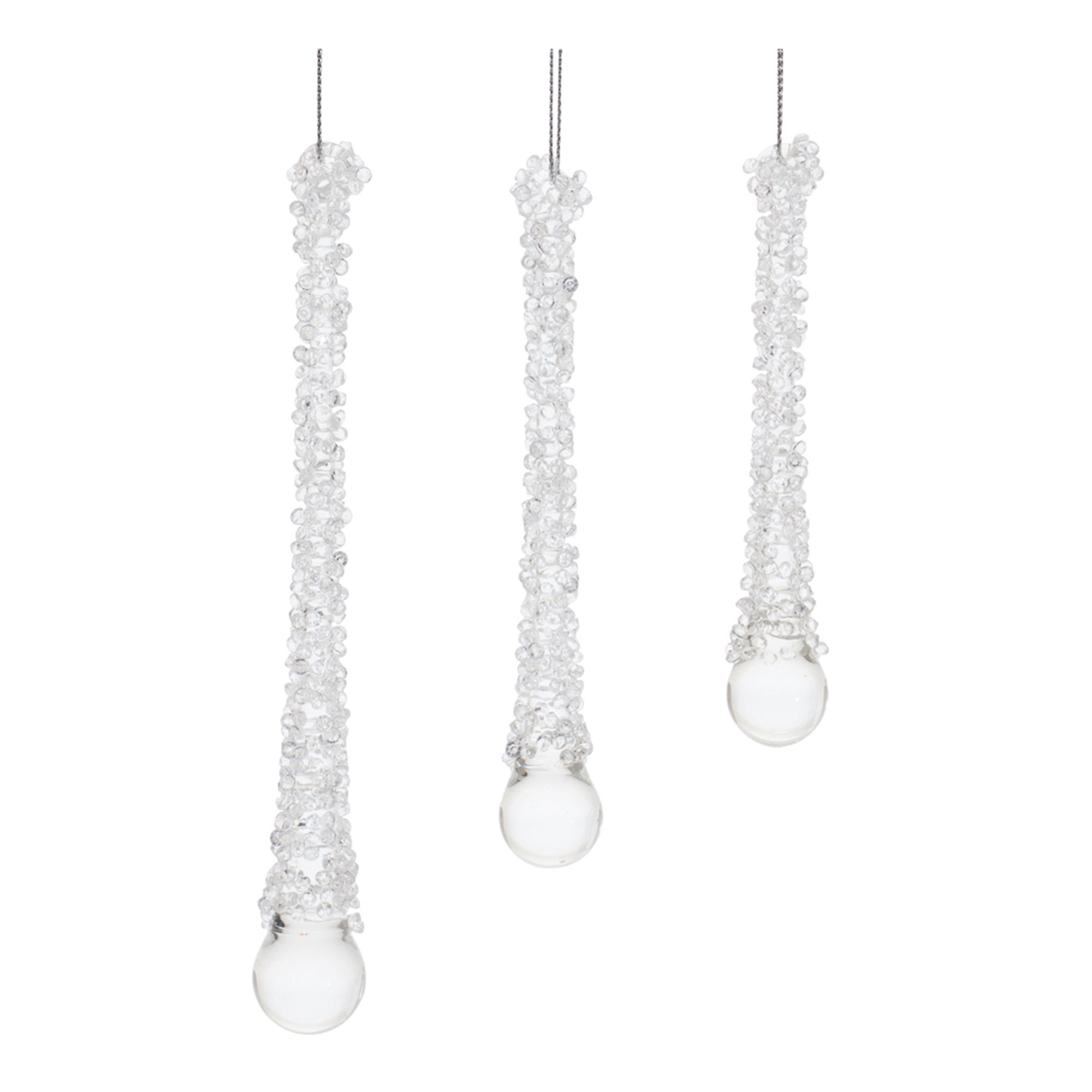 Clear Beaded Glass Icicle Drop Ornament (Set of 12)