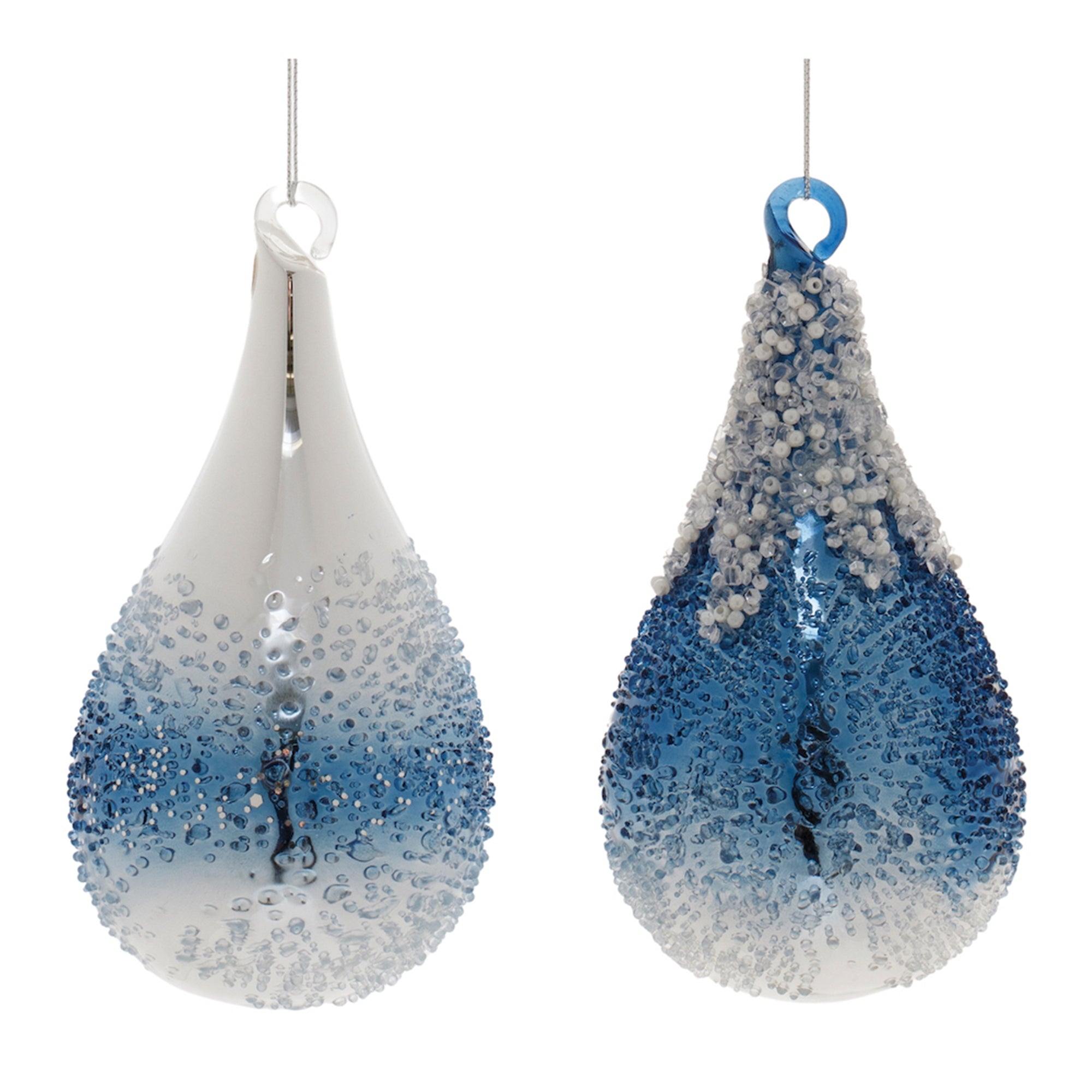 Navy Beaded Glass Teardrop Ornament (Set of 12)