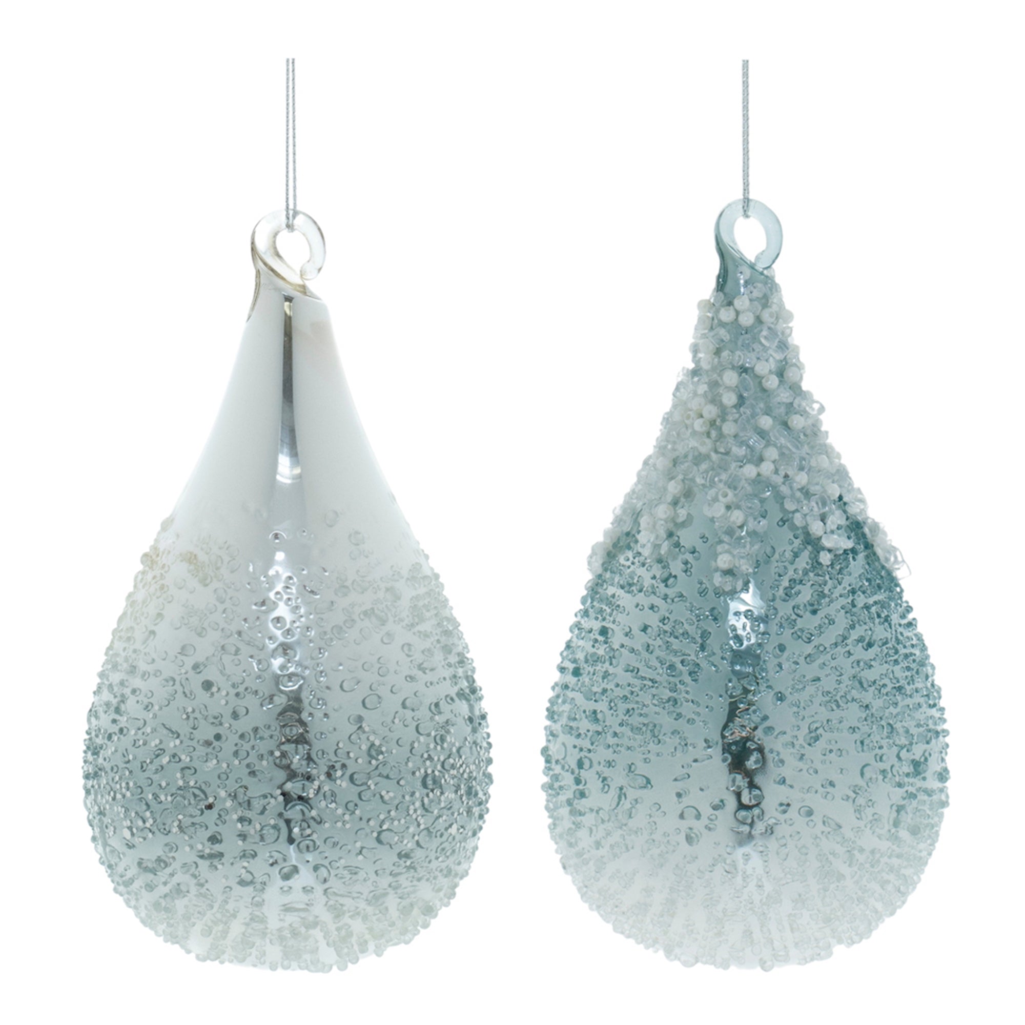 Seafoam Beaded Glass Teardrop Ornament (Set of 12)