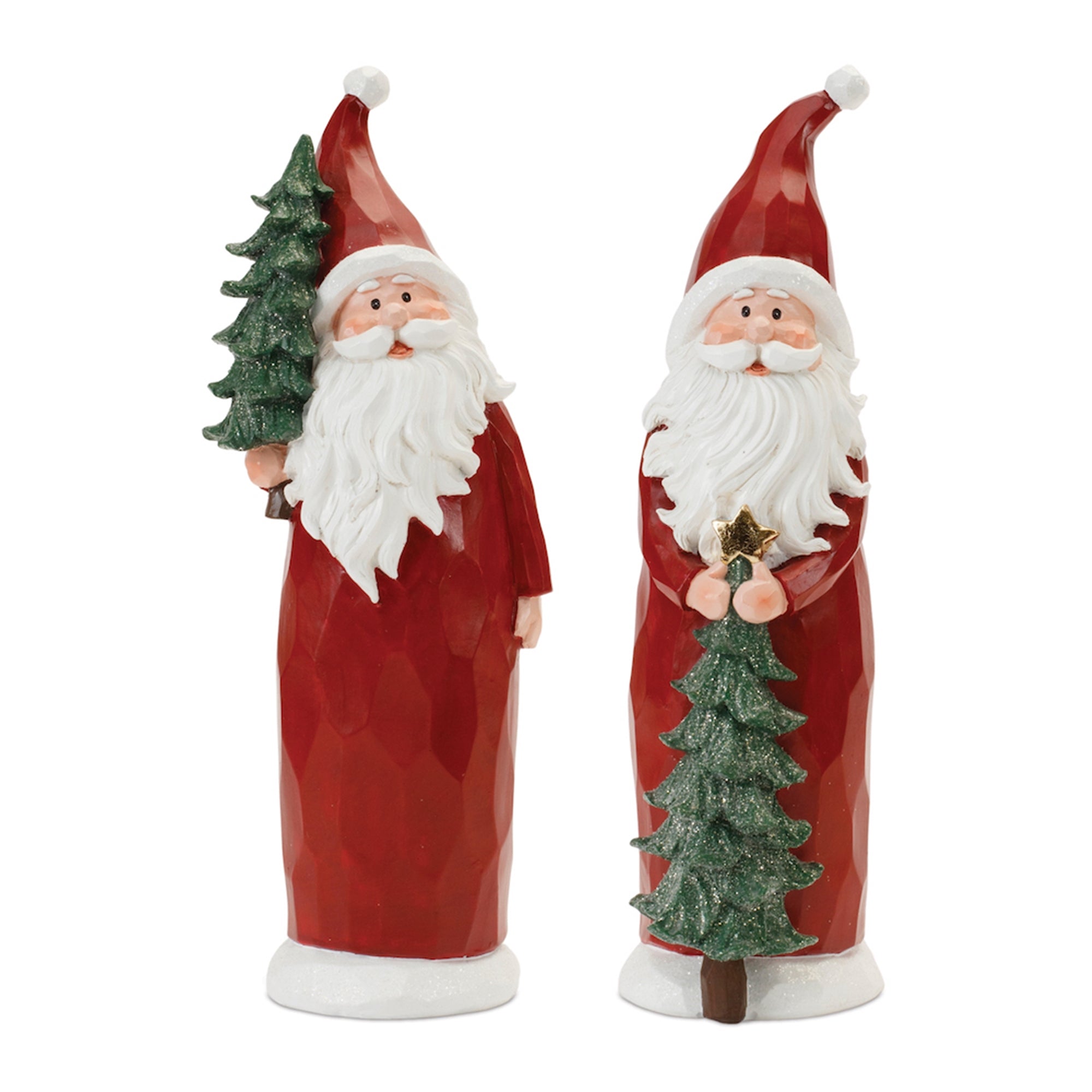 Carved Santa with Glittered Pine (Set of 2)