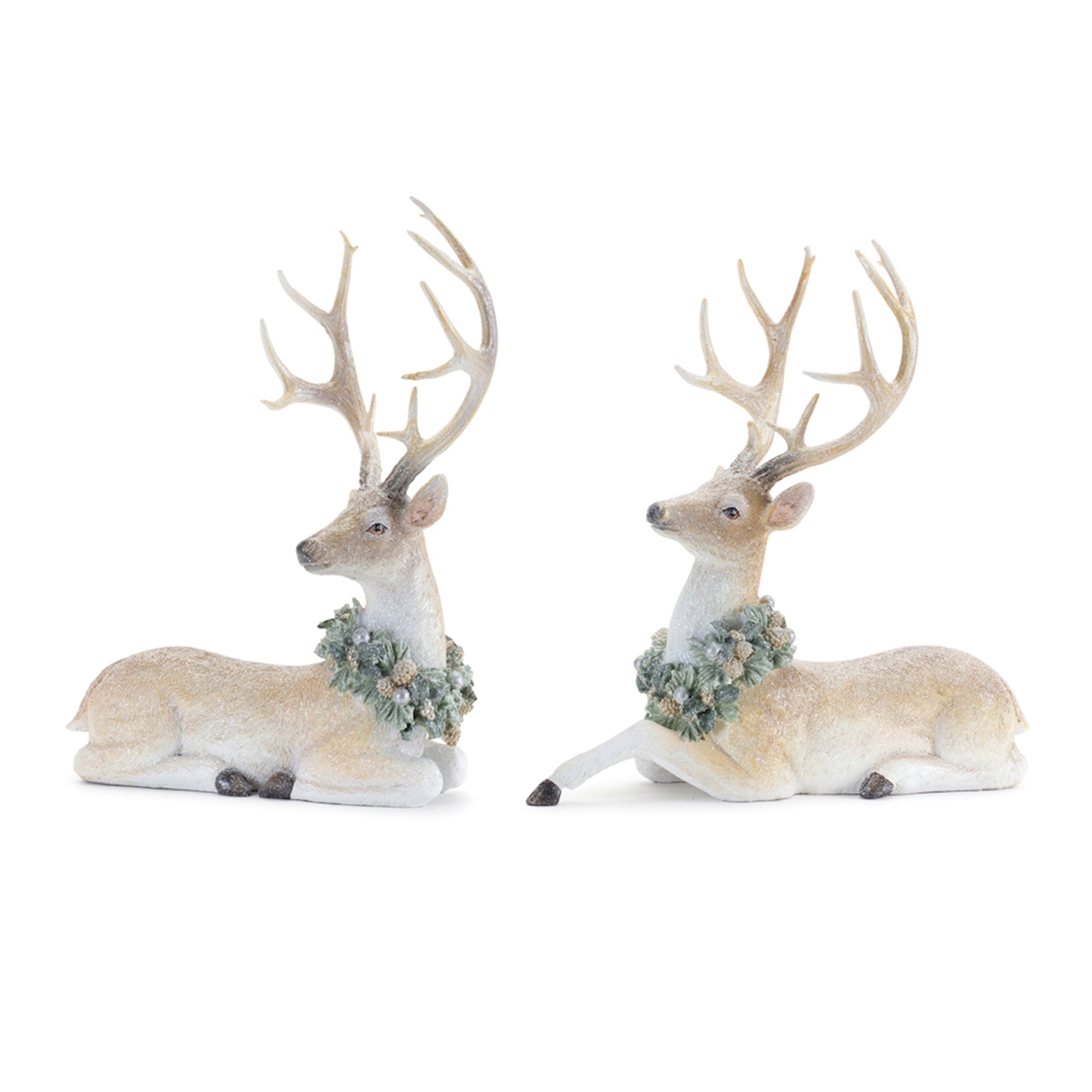 Glittered Deer with Holly Wreath (Set of 2)