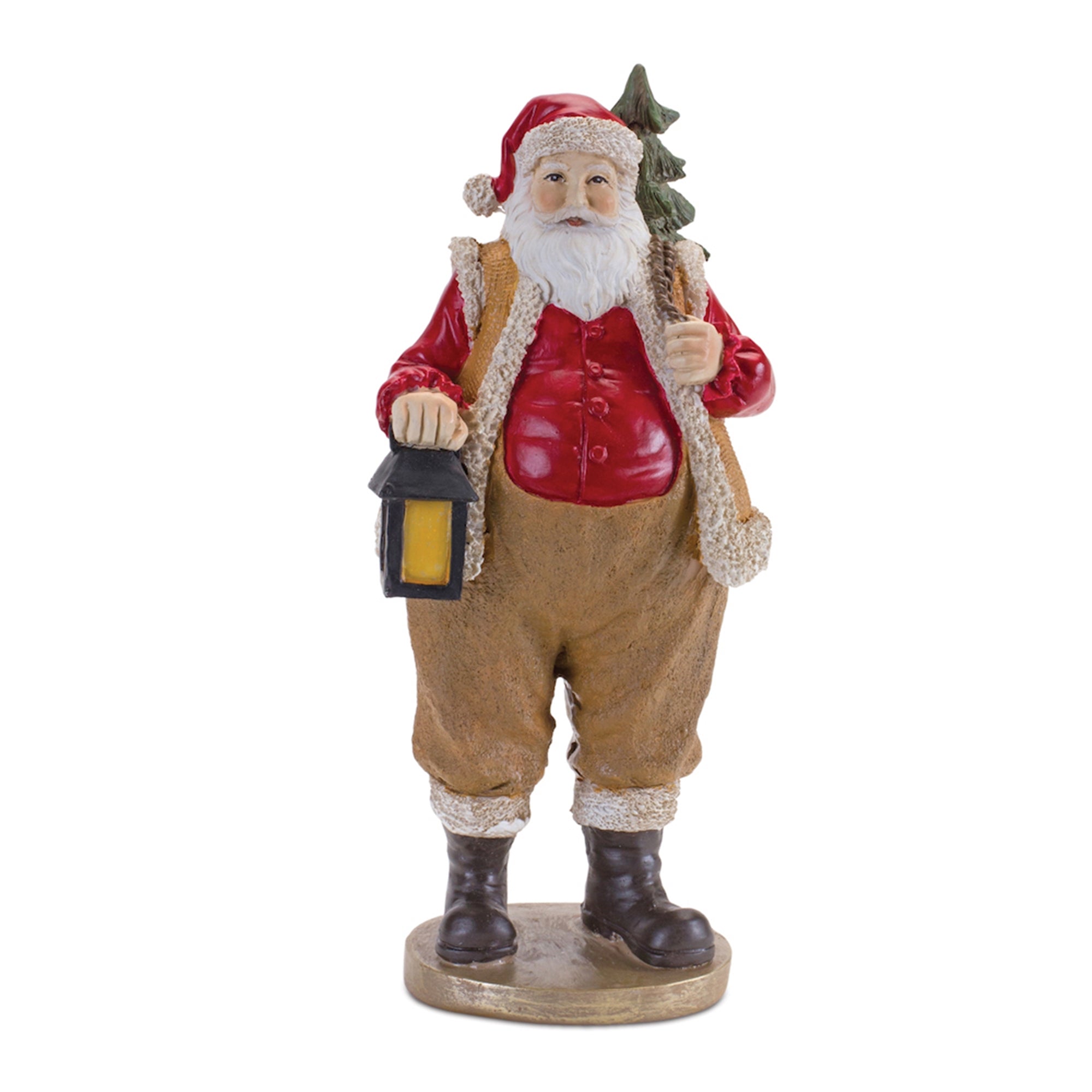 Farmer Santa Figurine with Lantern 9.5"H
