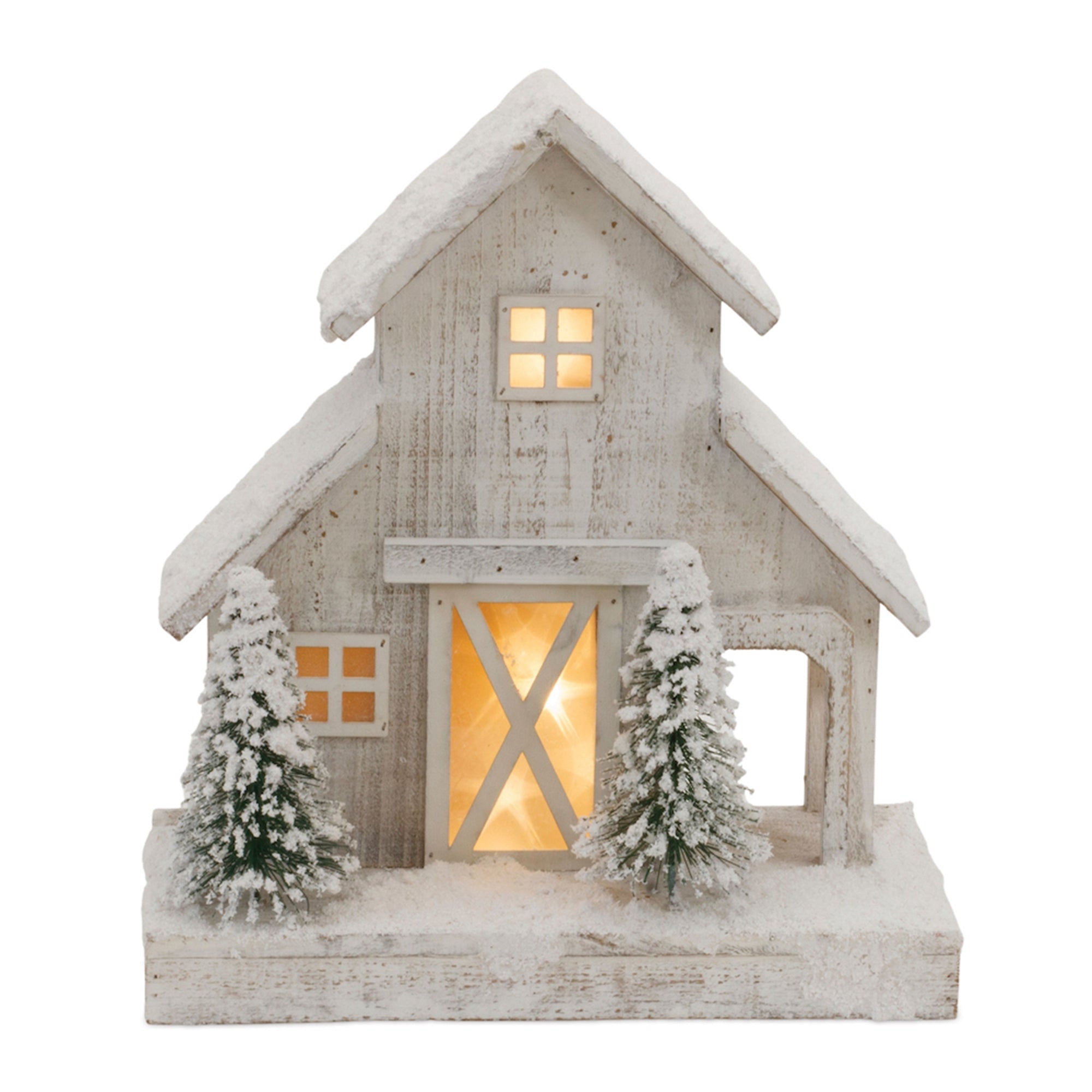 LED Flocked Winter Barn Display 12"H