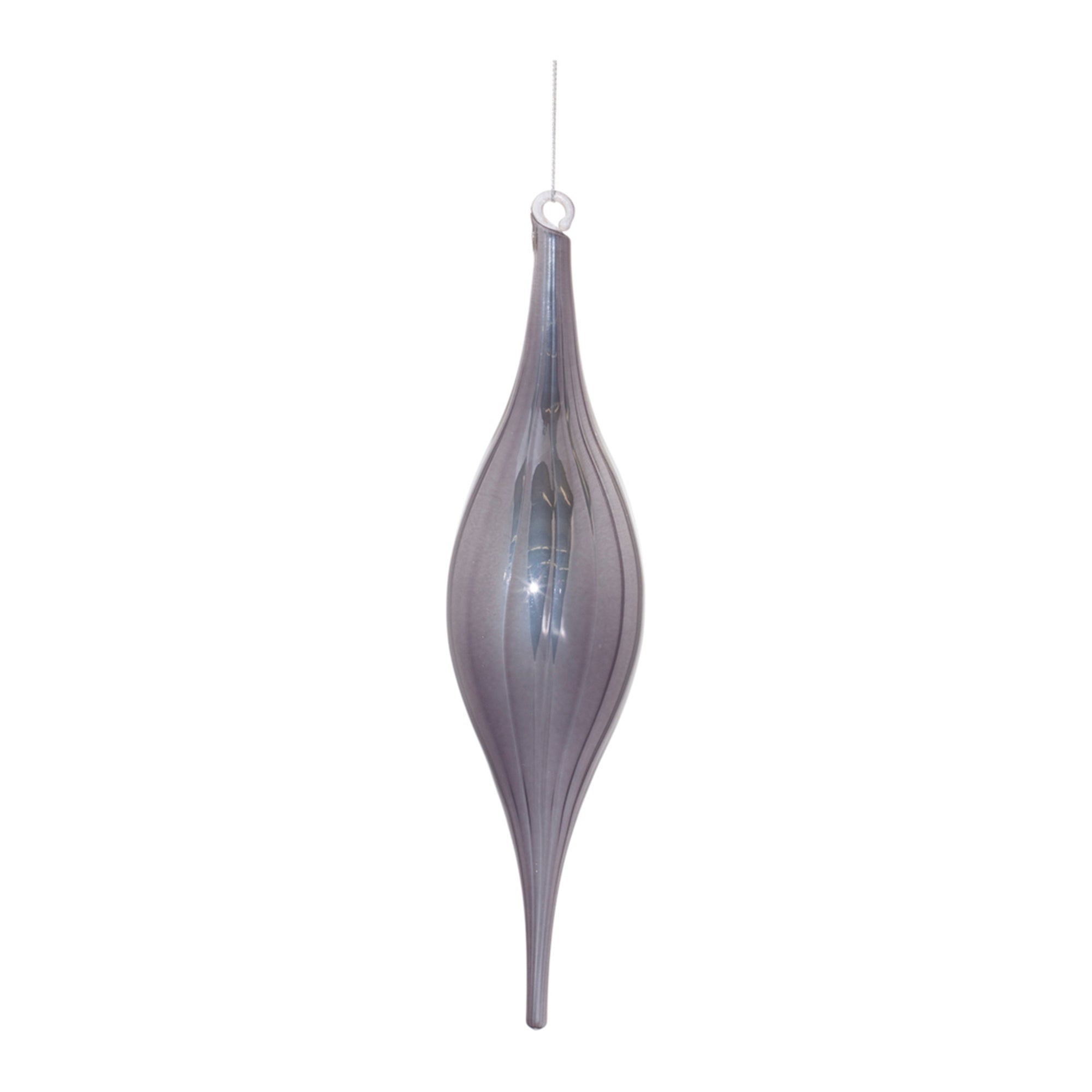 Grey Ribbed Glass Drop Ornament (Set of 6)