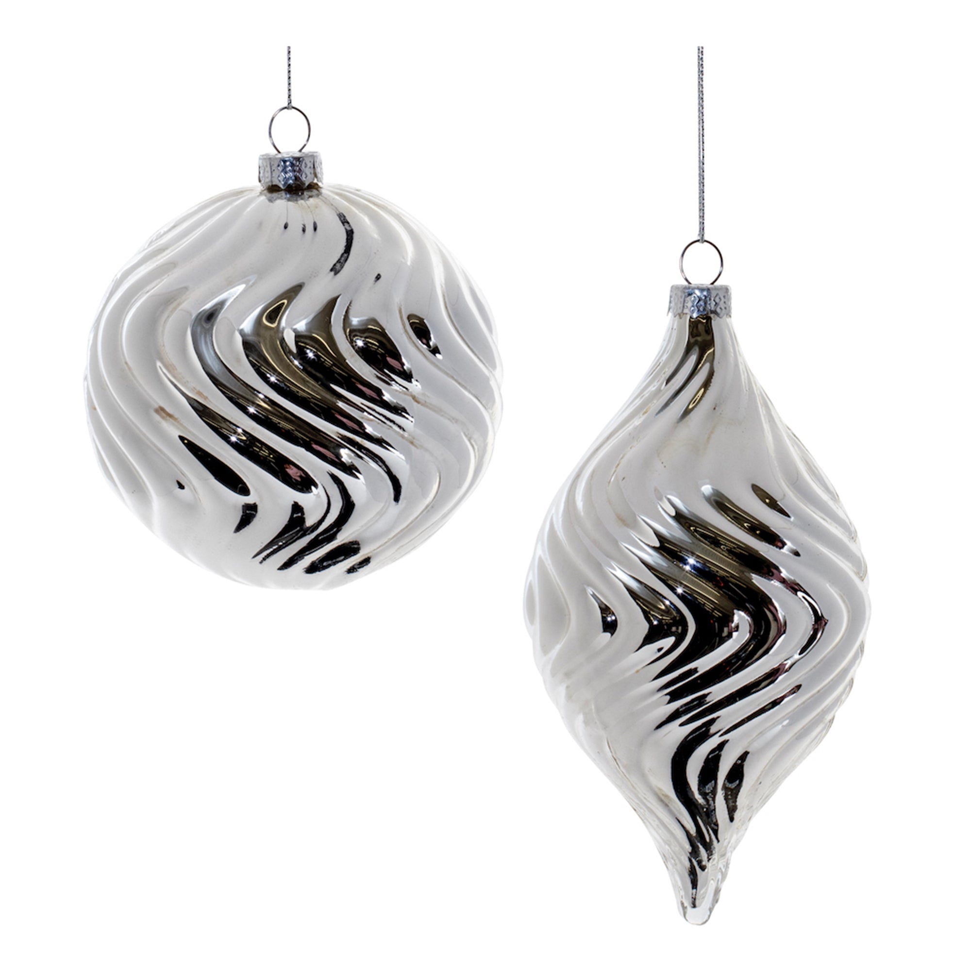 Silver Wavy Glass Ornament (Set of 6)