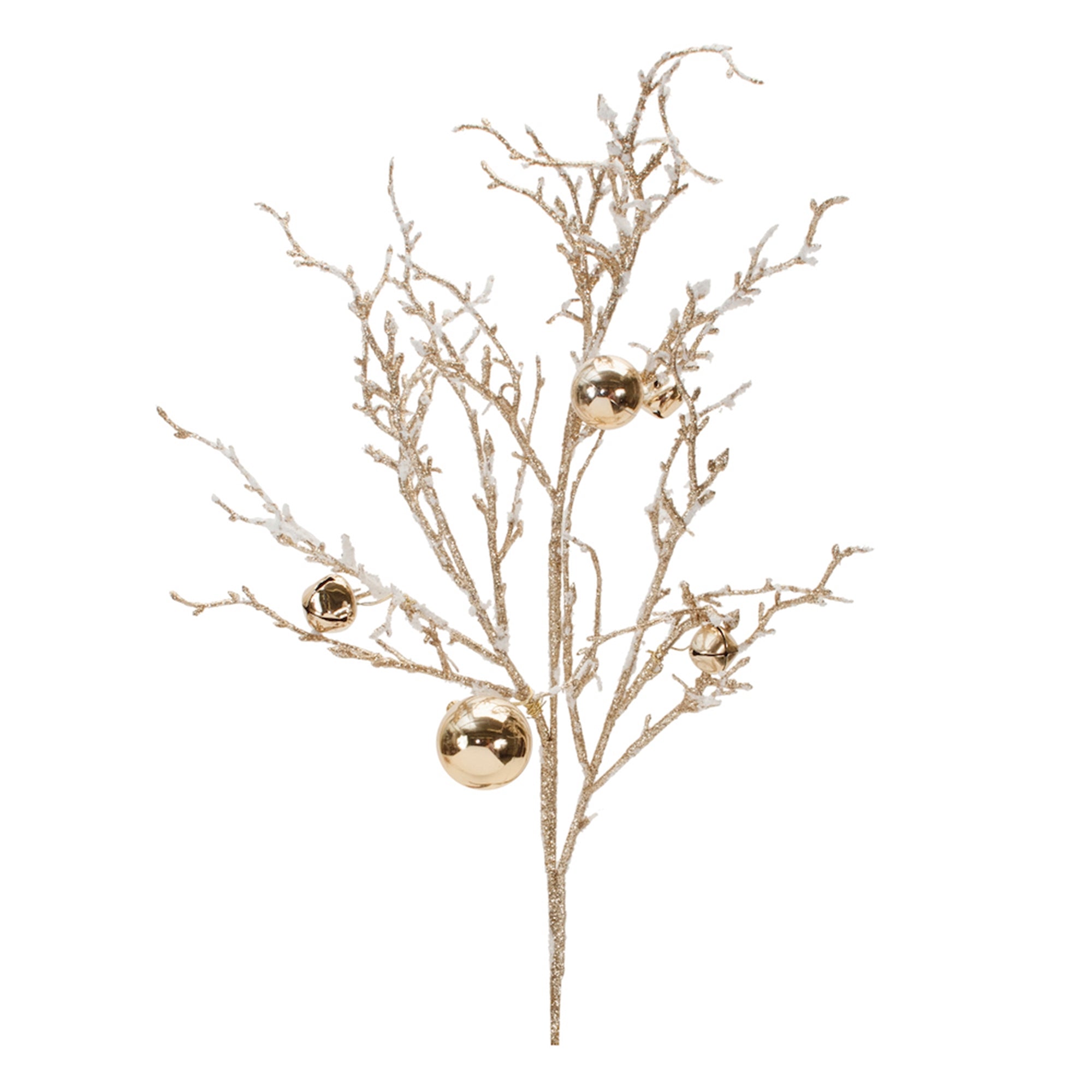 Flocked Twig Branch with Sleigh Bells (Set of 6)