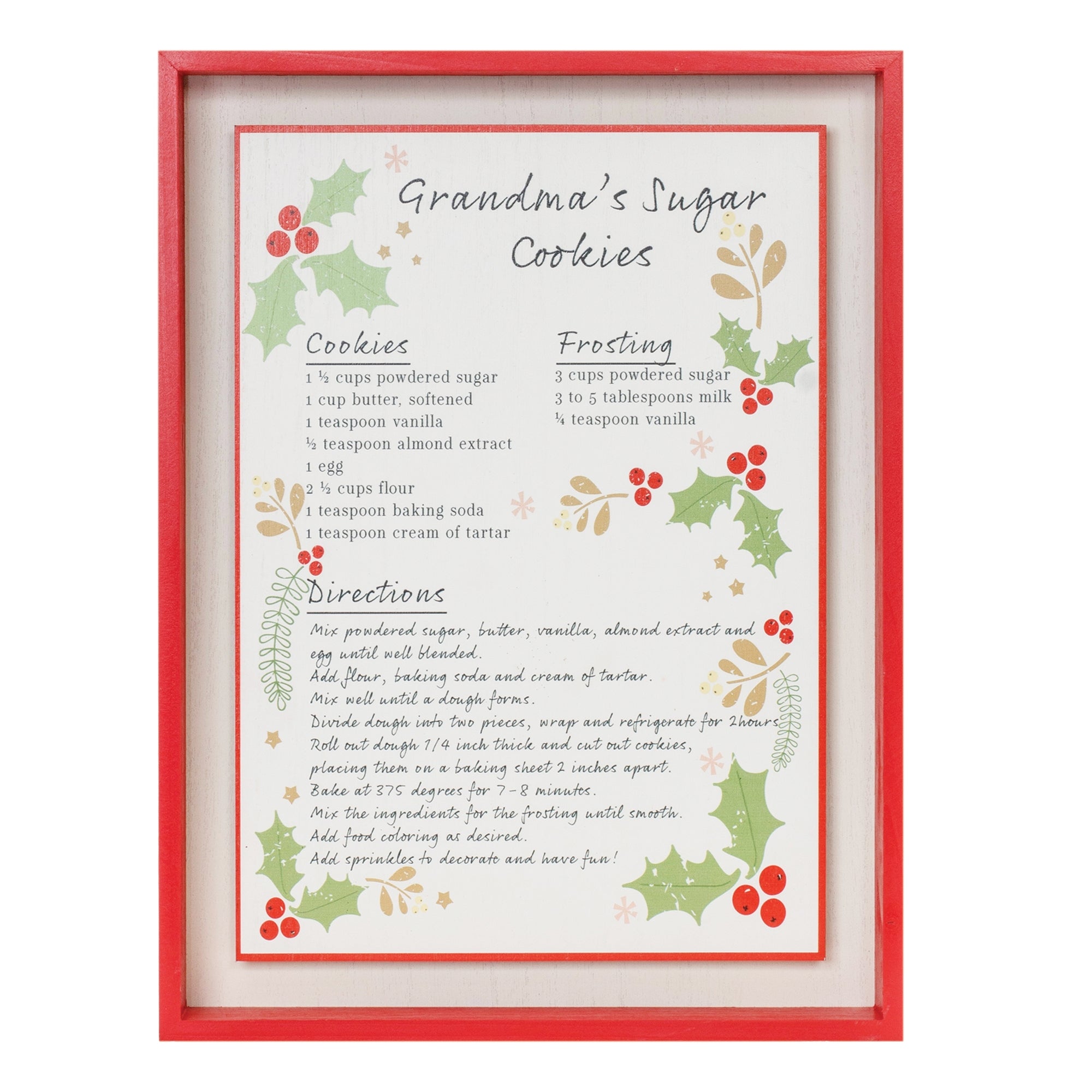 Framed Grandma's Sugar Cookie Recipe 16.5"H