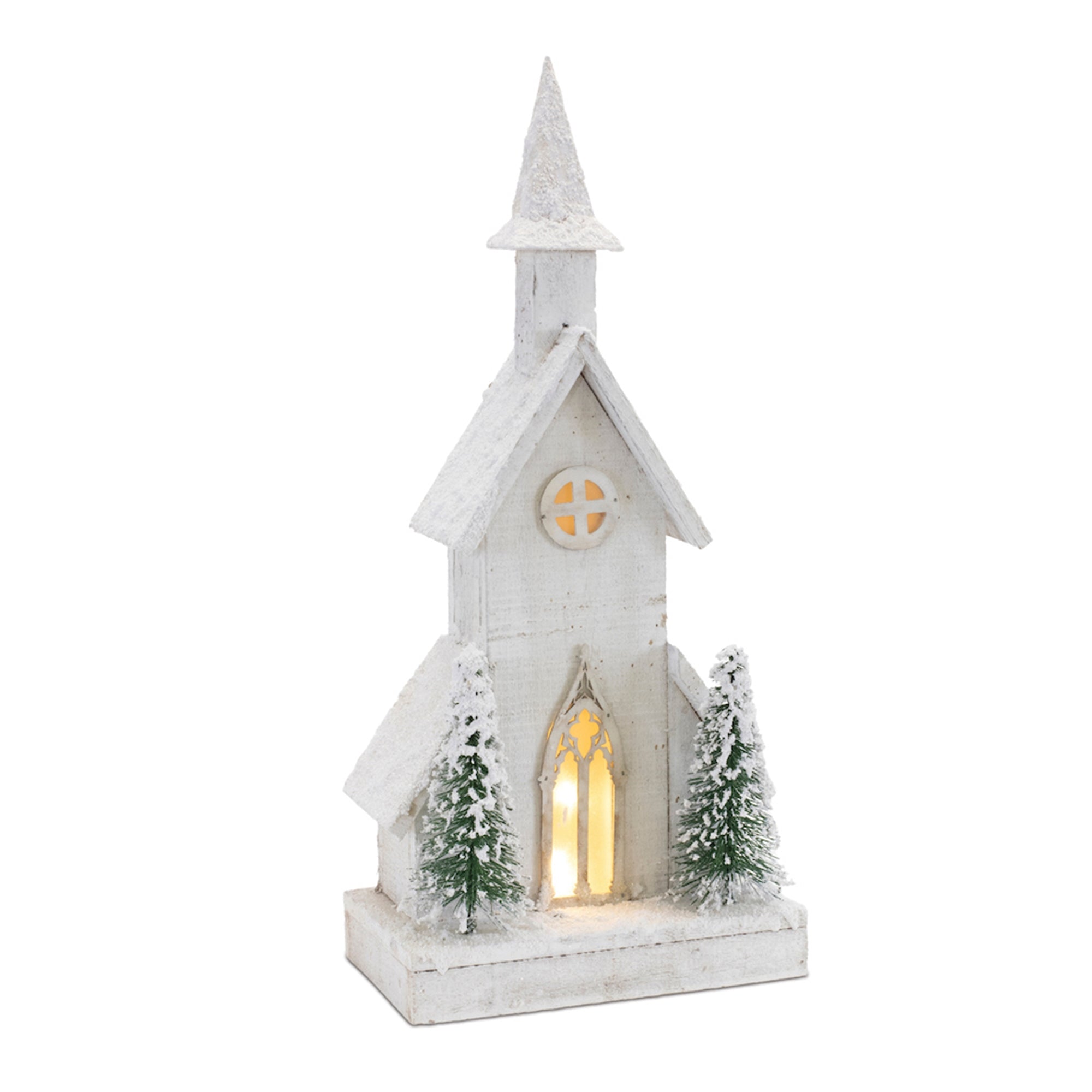 LED Flocked Winter Church Display 19"H