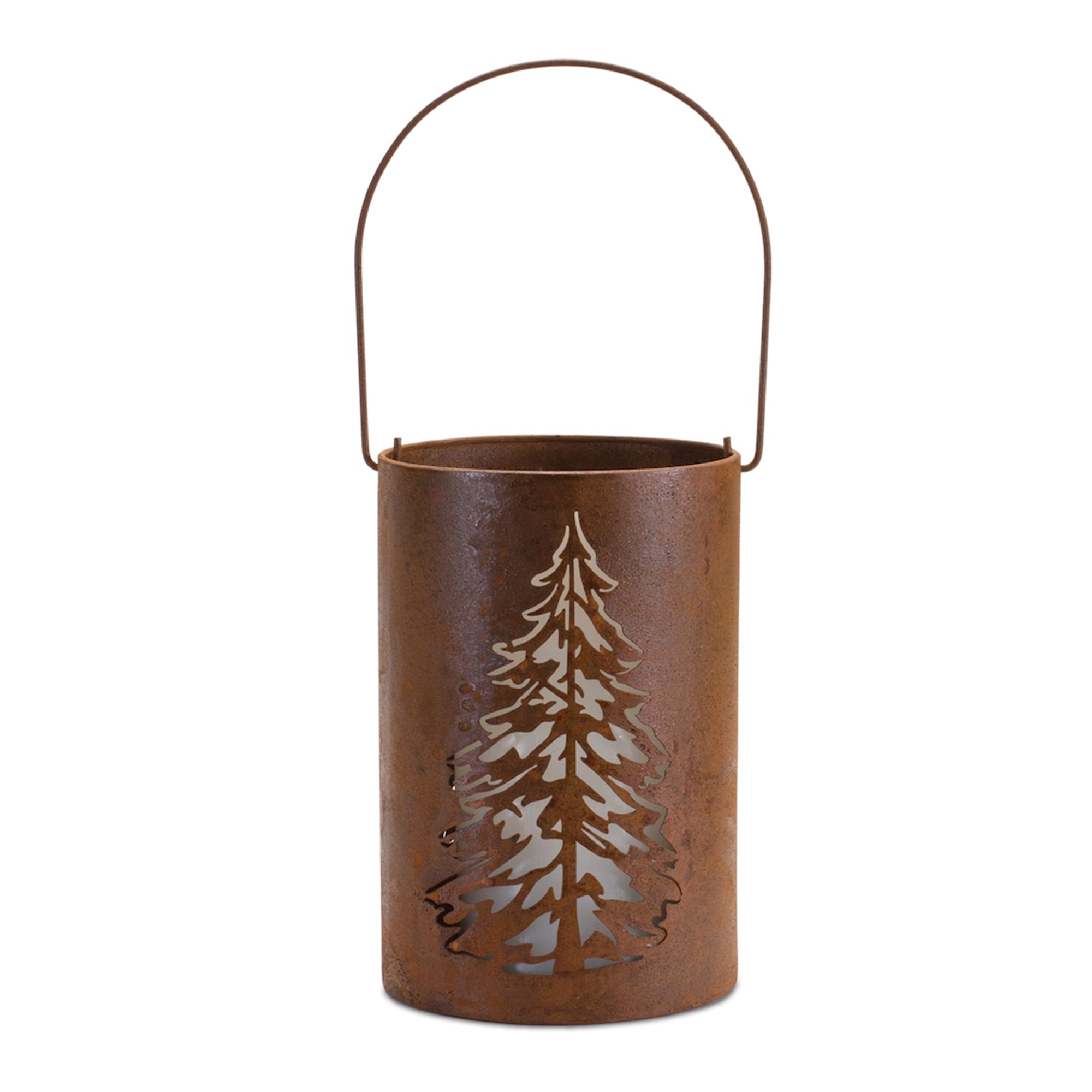 Pine Tree Cut-Out Metal Lantern 9.5"H