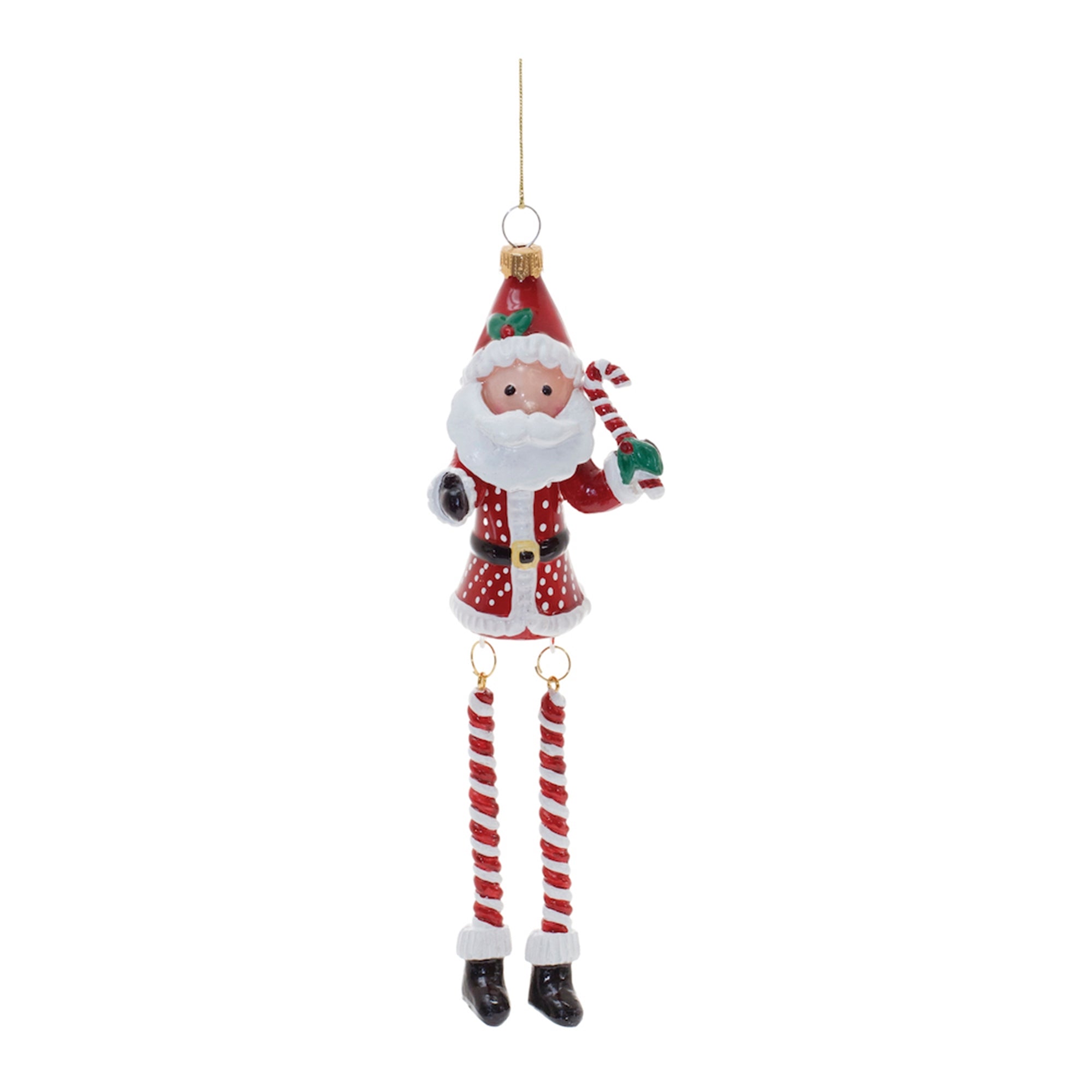 Glass Candy Cane Santa Ornament with Dangle Legs (Set of 6)