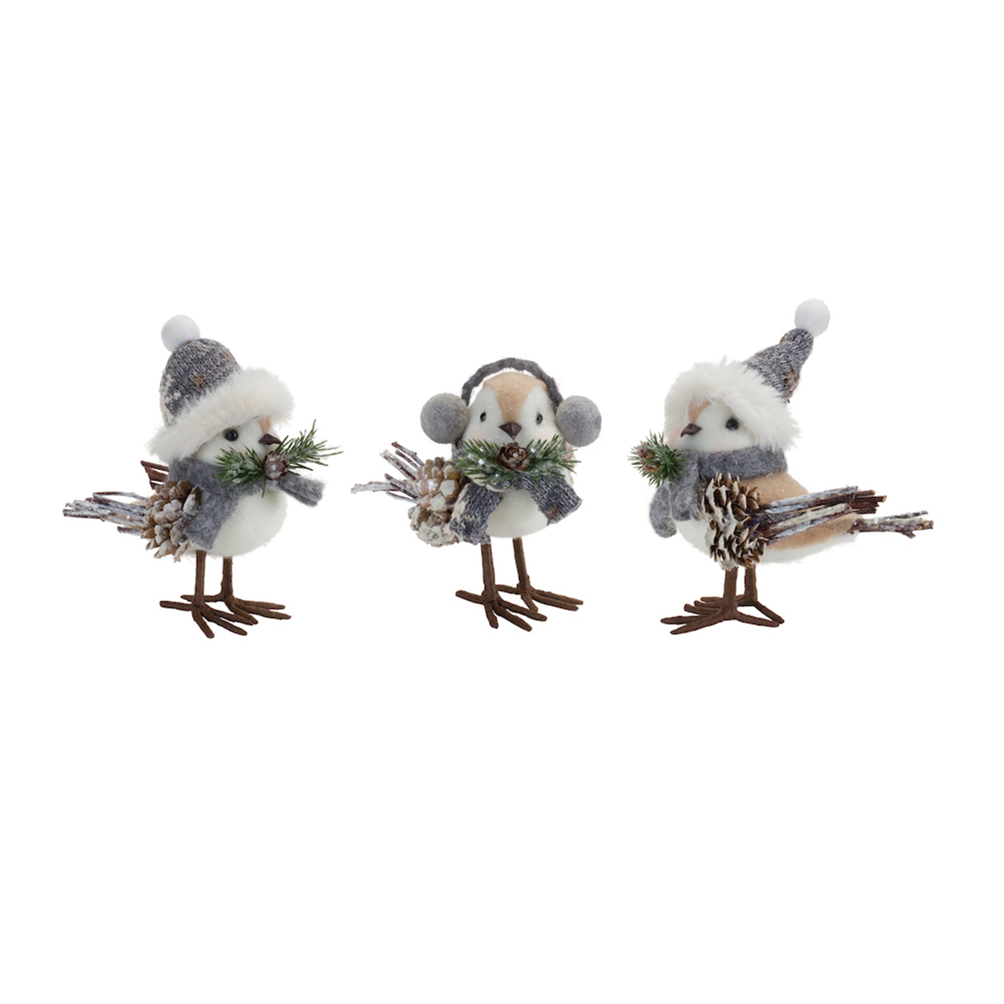 Winter Bird Shelf Sitter with Natural Accents (Set of 12)