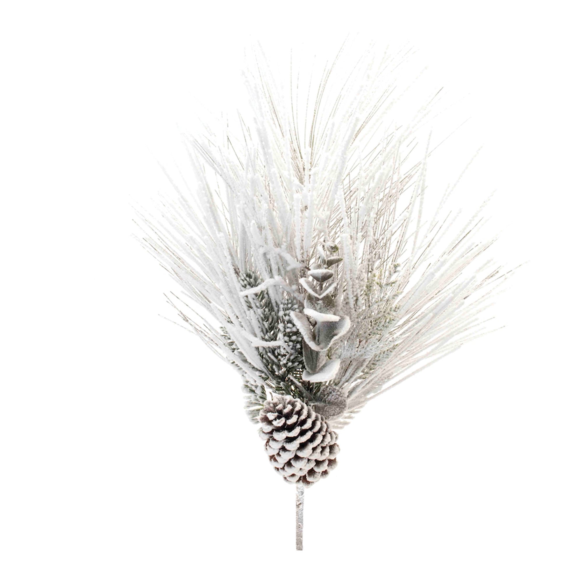 Flocked Mixed Long Needle Pine Spray with Pinecone (Set of 2)