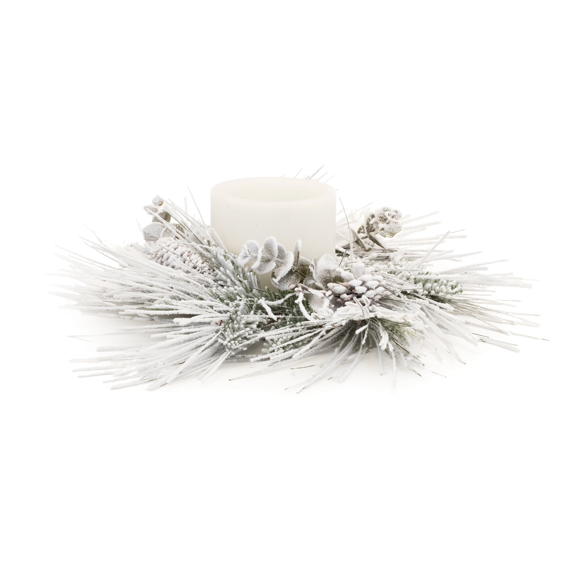 Flocked Mixed Pine Eucalyptus Candle Ring 24.5"D