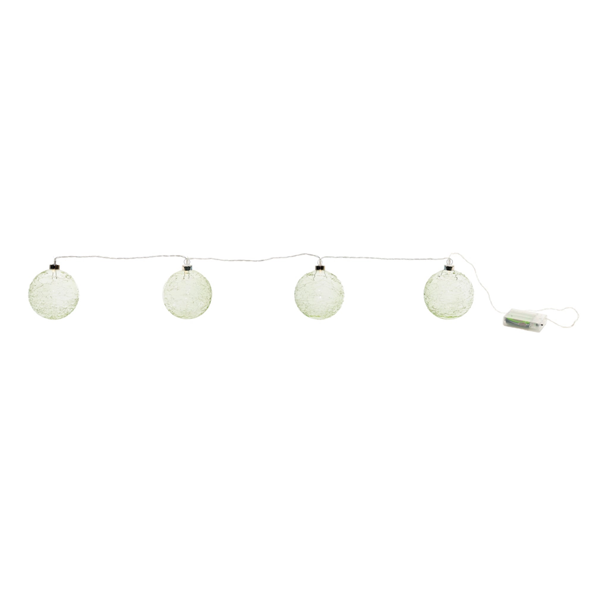 LED Green Crackle Glass Ball Ornament String (Set of 4)