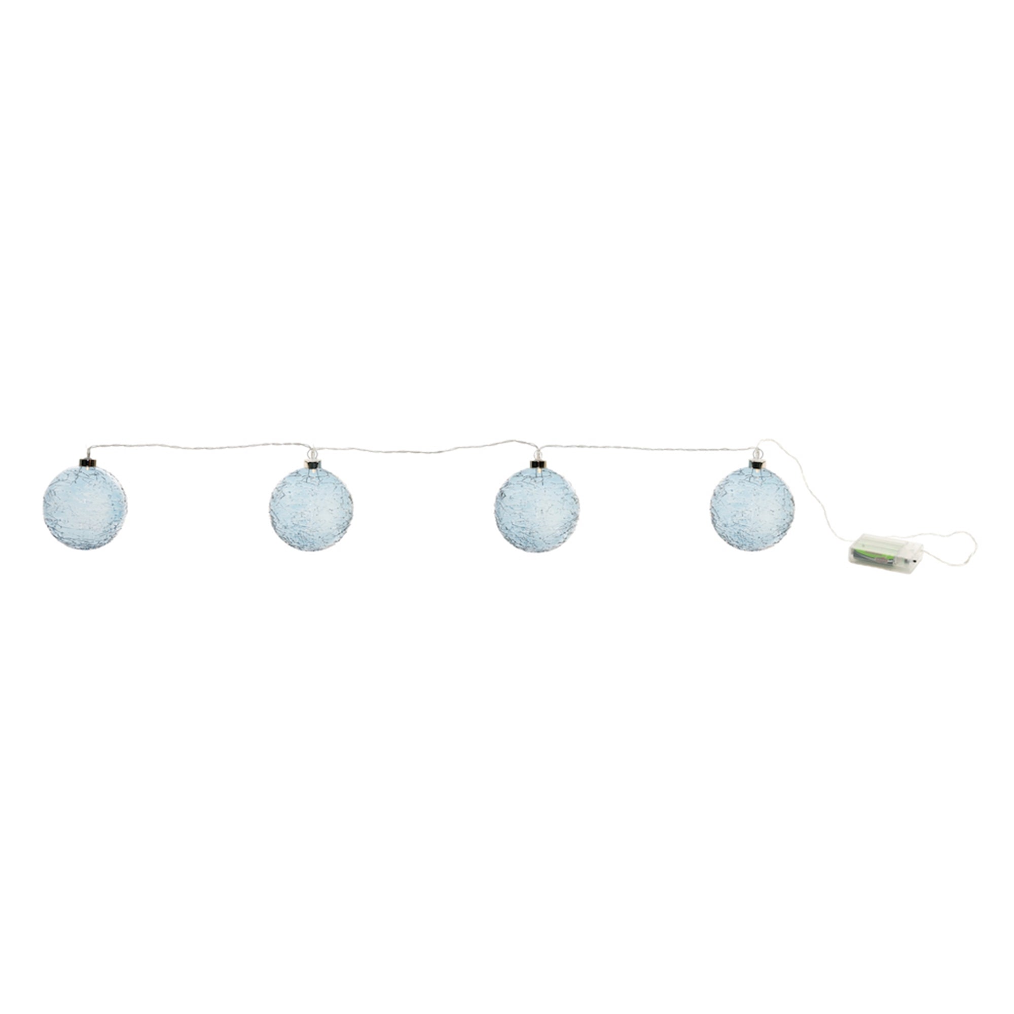 LED Blue Crackle Glass Ball Ornament String (Set of 4)