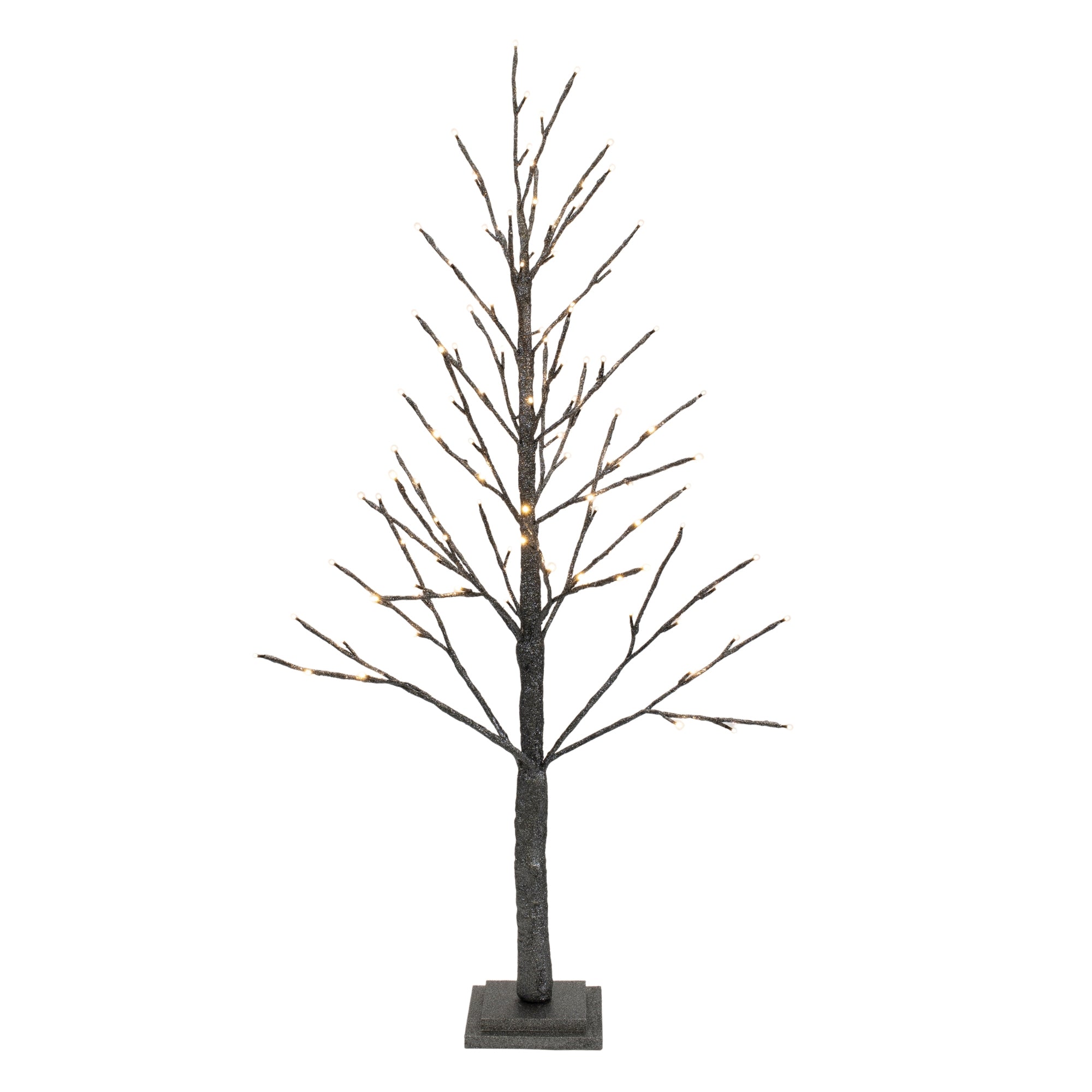 LED Black Glittered Twig Tree 48"H