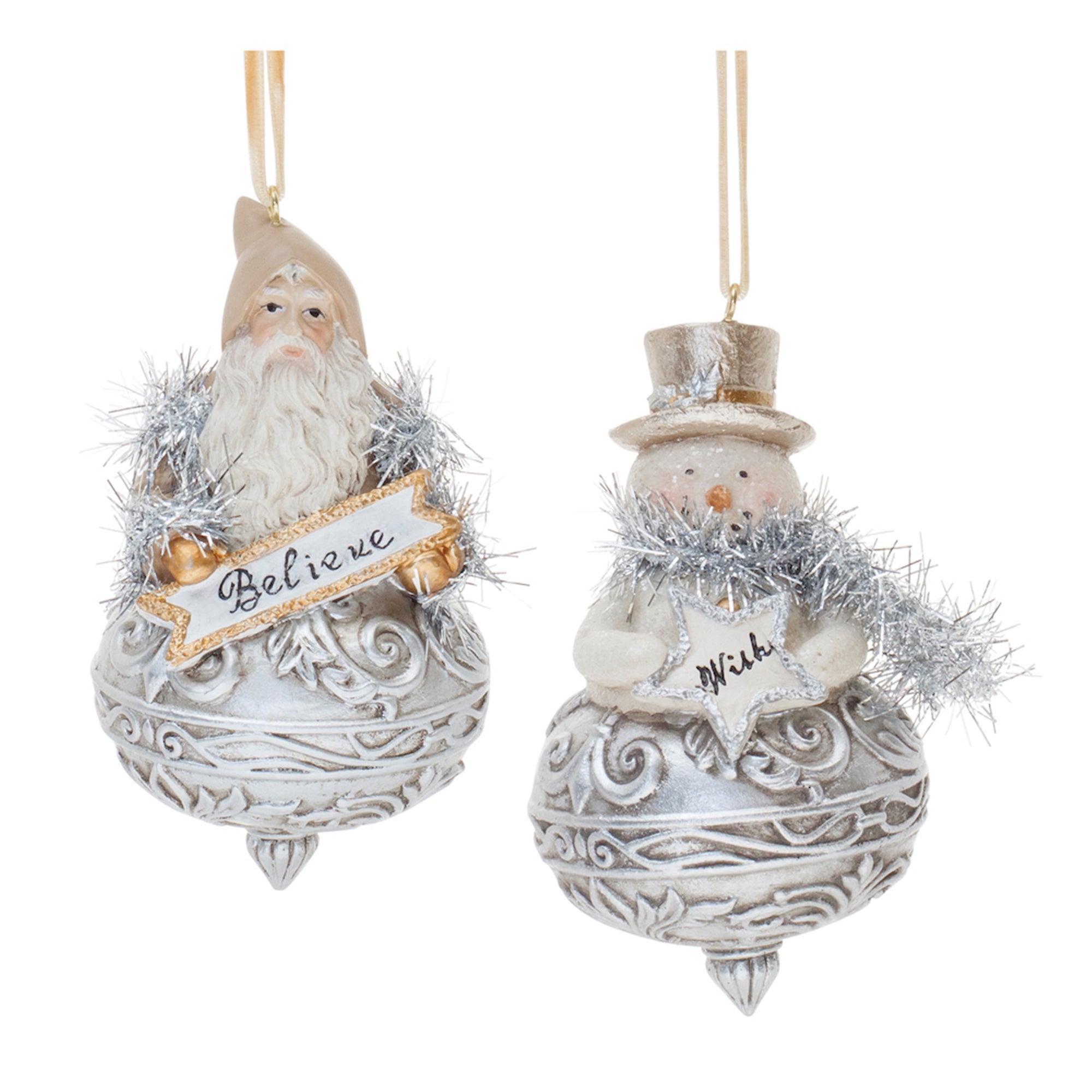 Ornate Santa and Snowman Finial Ornament (Set of 6)