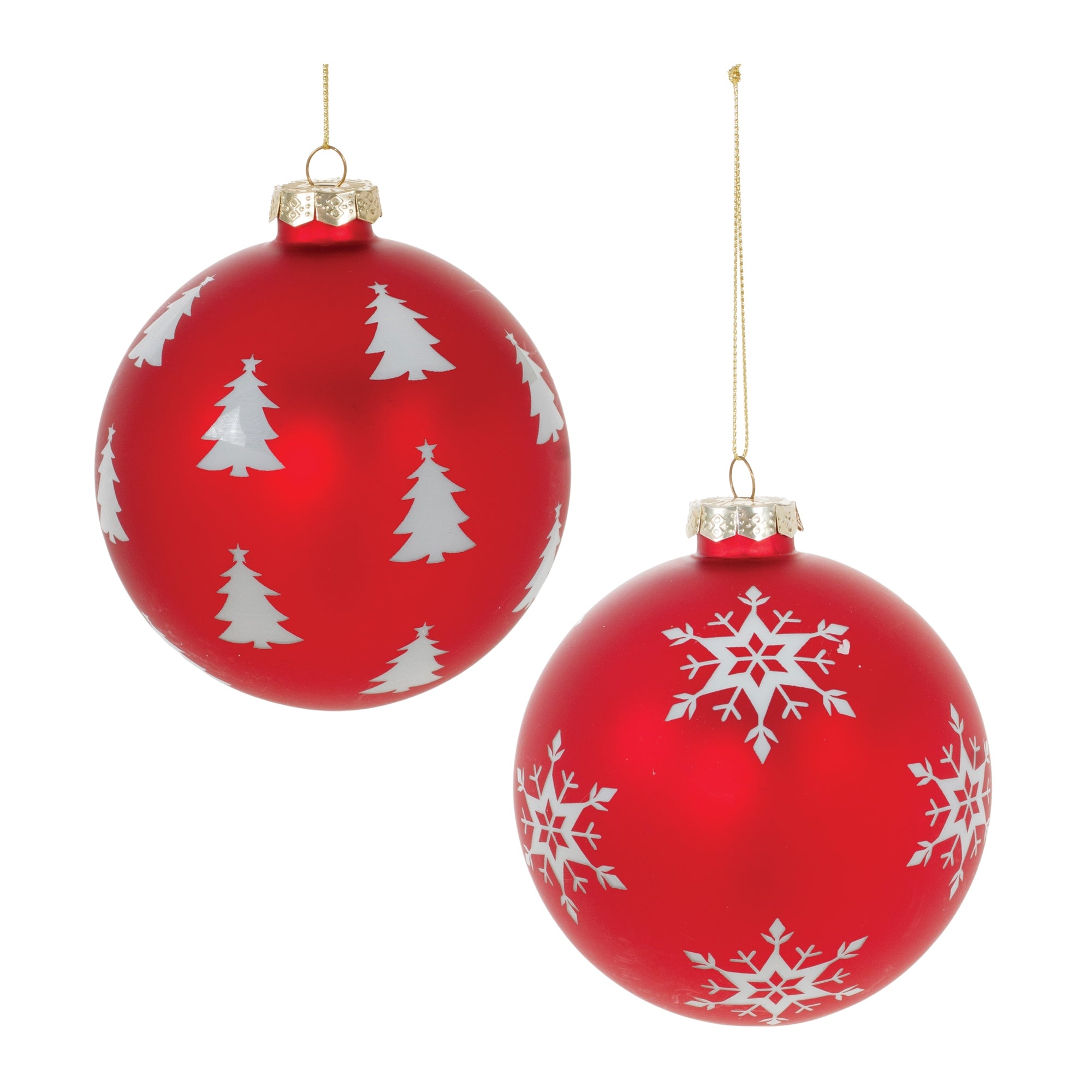 Frosted Snowflake and Pine Tree Ball Ornament (Set of 6)