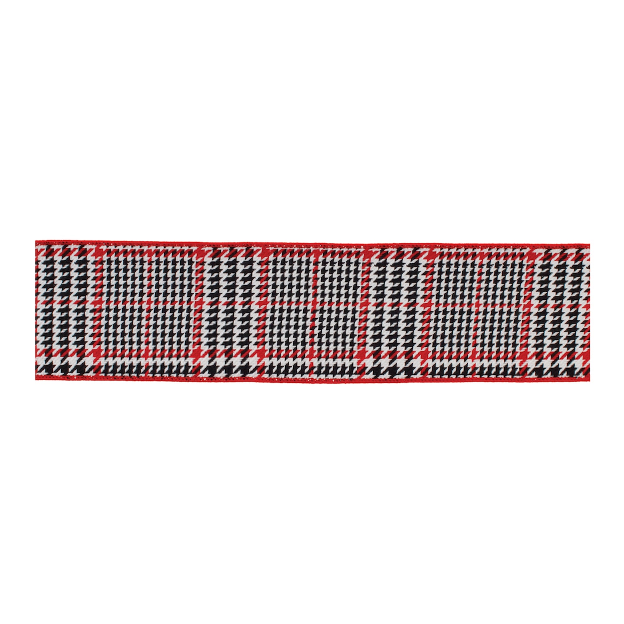 Red and Black Houndstooth Plaid Wired Ribbon 4" x 10yds