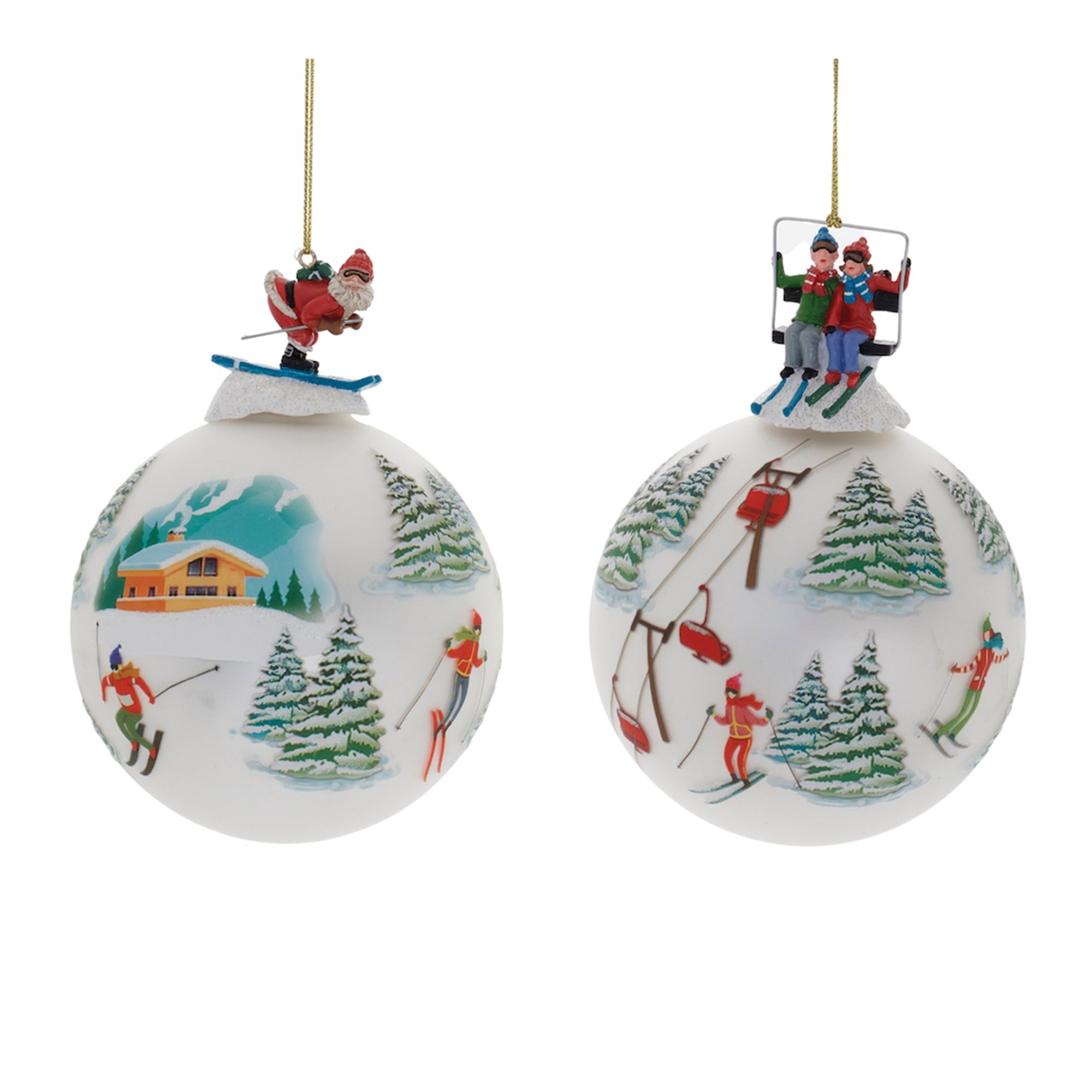 Ski Slope Glass Ball Oranment with Character Accents (Set of 6)